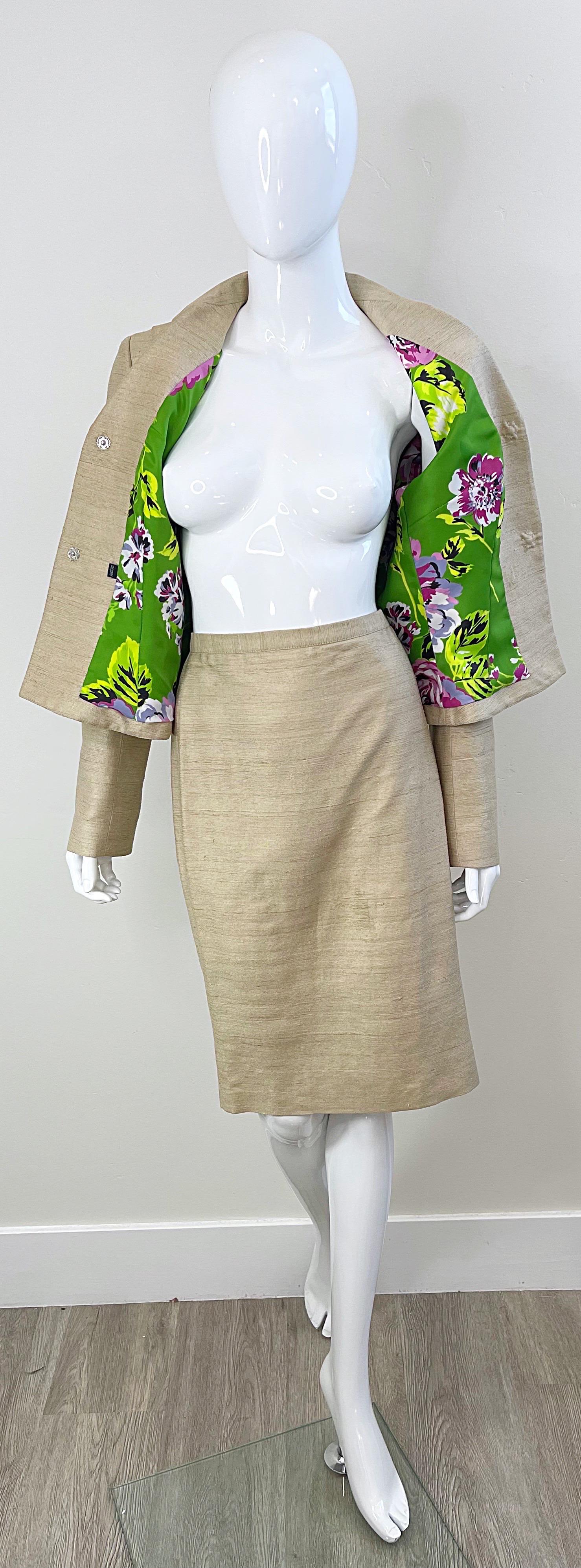 1990s Dolce & Gabbana D&G Size 44 / 8 Khaki Tan Vintage 90s Silk Skirt Suit  For Sale 3