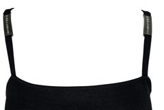1990s Dolce & Gabbana Double Logo Buckle Stretch Black Knit Mini Dress