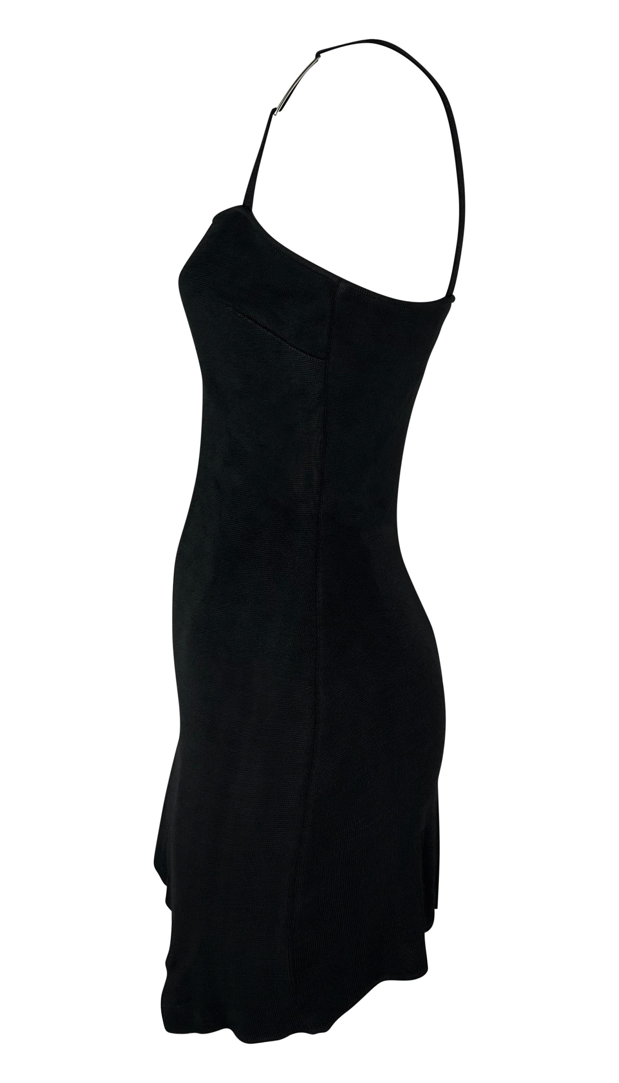 1990er Dolce & Gabbana Doppellogo-Schnalle Stretch-Minikleid aus schwarzem Strick Damen im Angebot