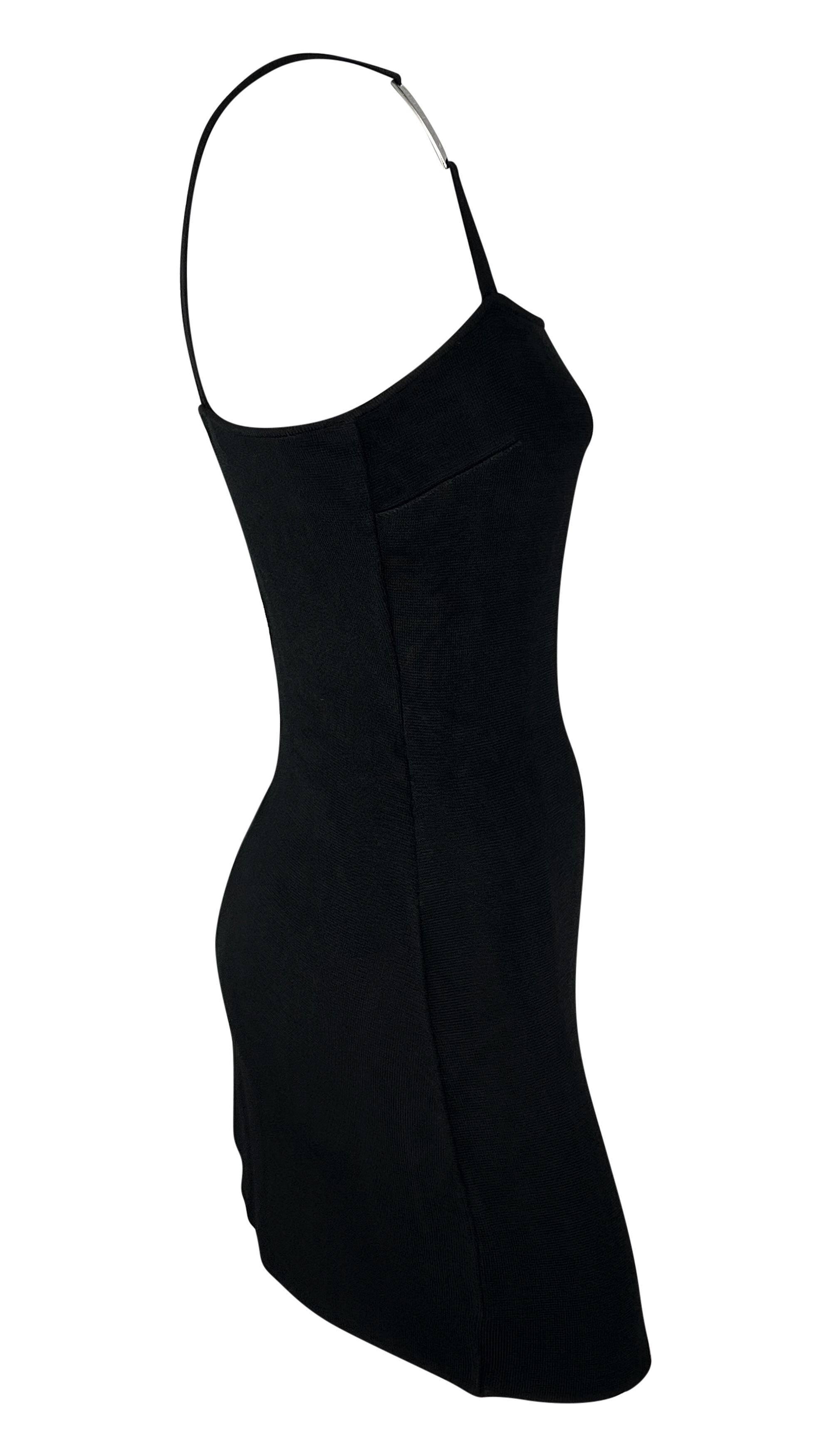 1990s Dolce & Gabbana Double Logo Buckle Stretch Black Knit Mini Dress For Sale 2