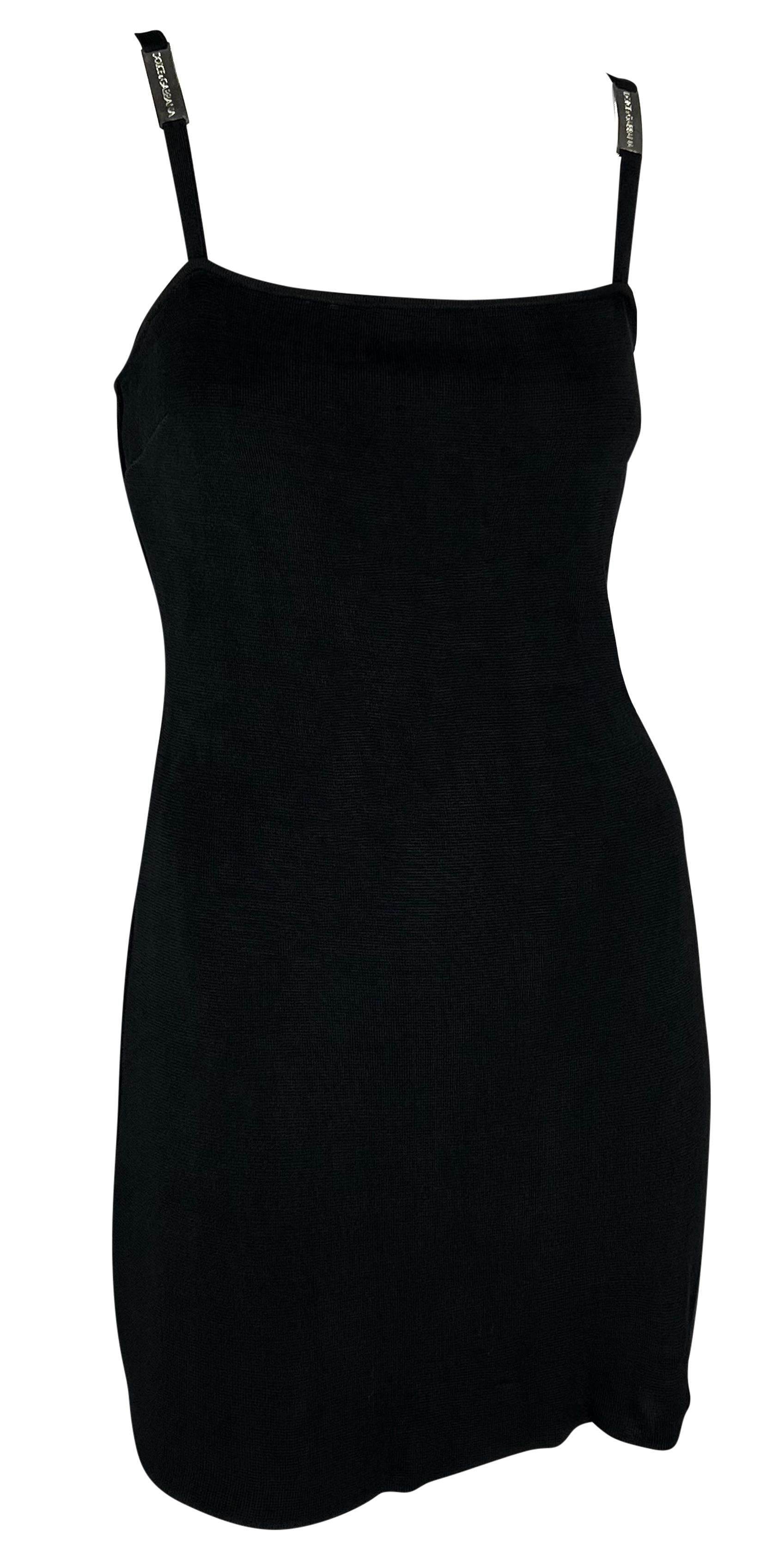 1990s Dolce & Gabbana Double Logo Buckle Stretch Black Knit Mini Dress For Sale 3