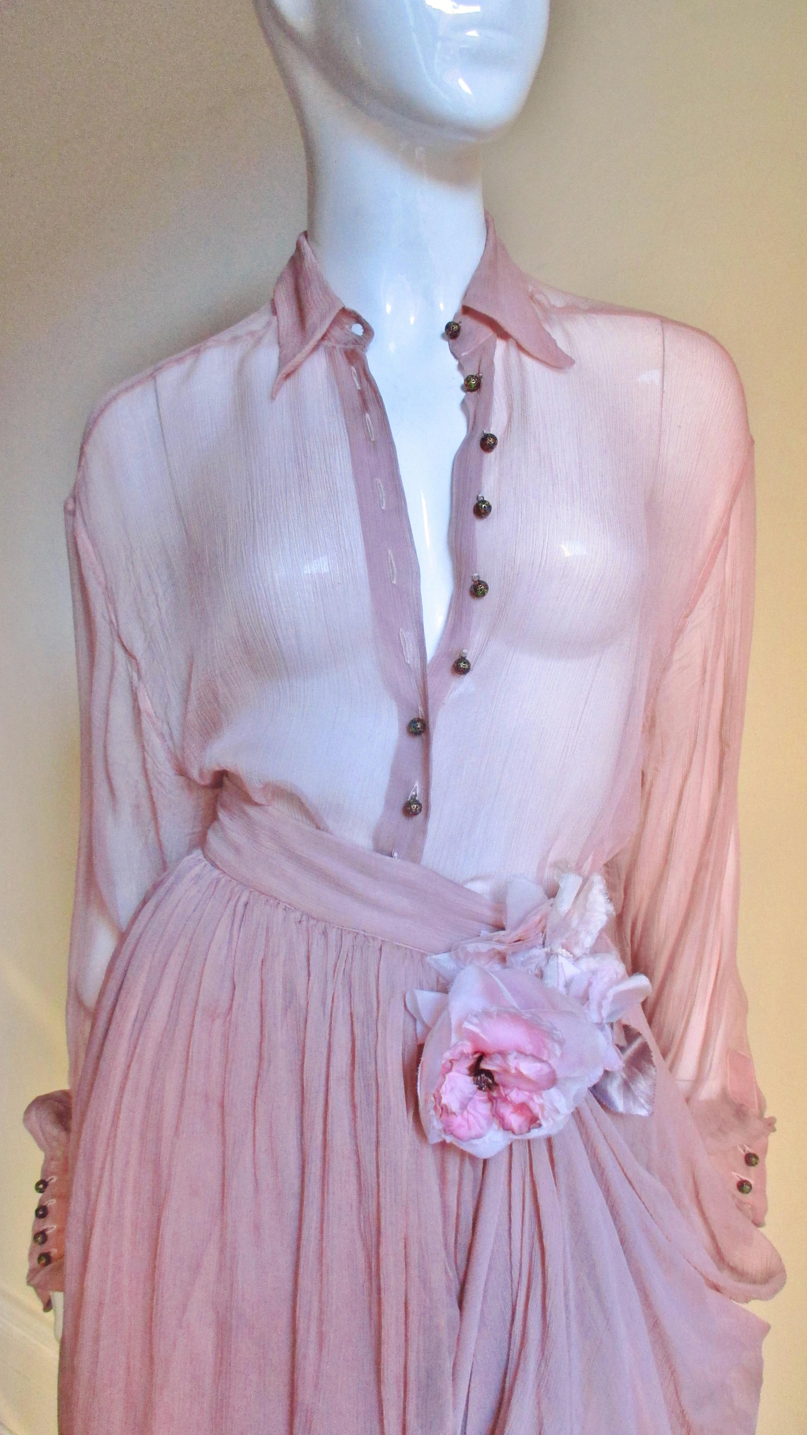 1990s Dolce & Gabbana Draped Silk Skirt and Shirt 1