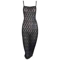 Vintage 1990's Dolce & Gabbana Embroidered Fishnet Mesh Wiggle Pin-Up Dress