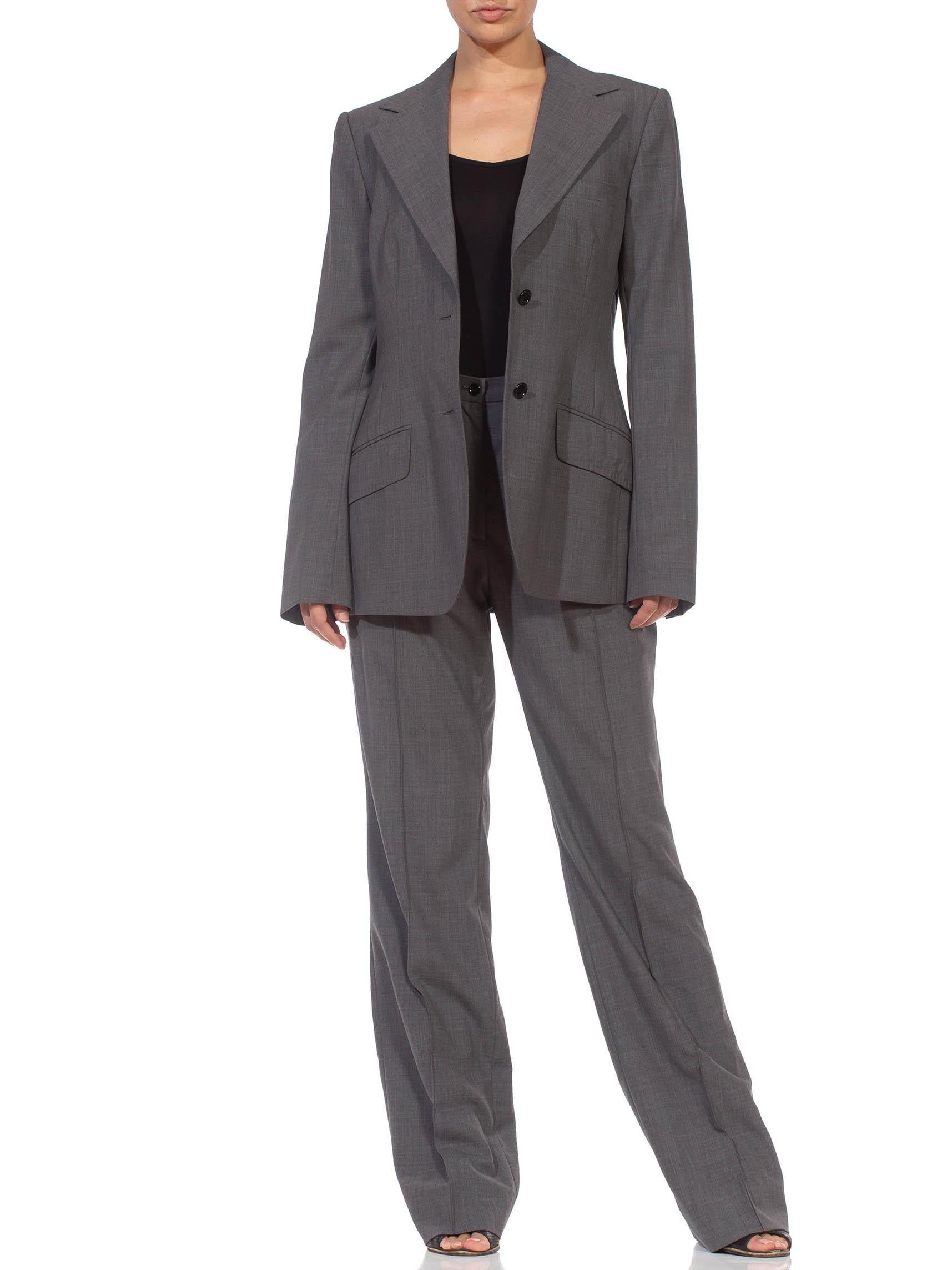 Women's 1990S DOLCE & GABBANA Grey Wool Blend Single Breasted Pant Suit For Sale