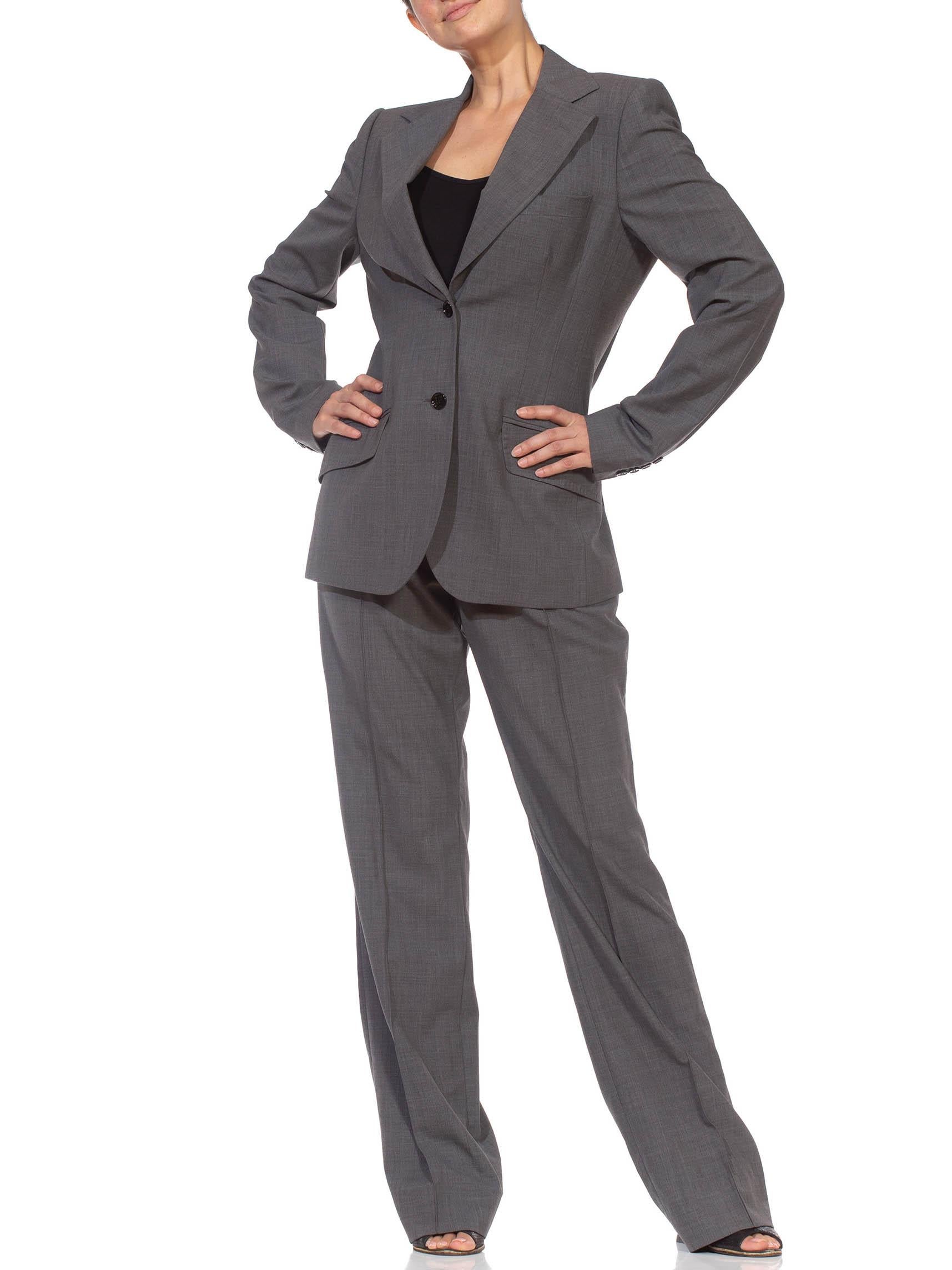 1990S DOLCE & GABBANA Grey Wool Blend Single Breasted Pant Suit For Sale 4