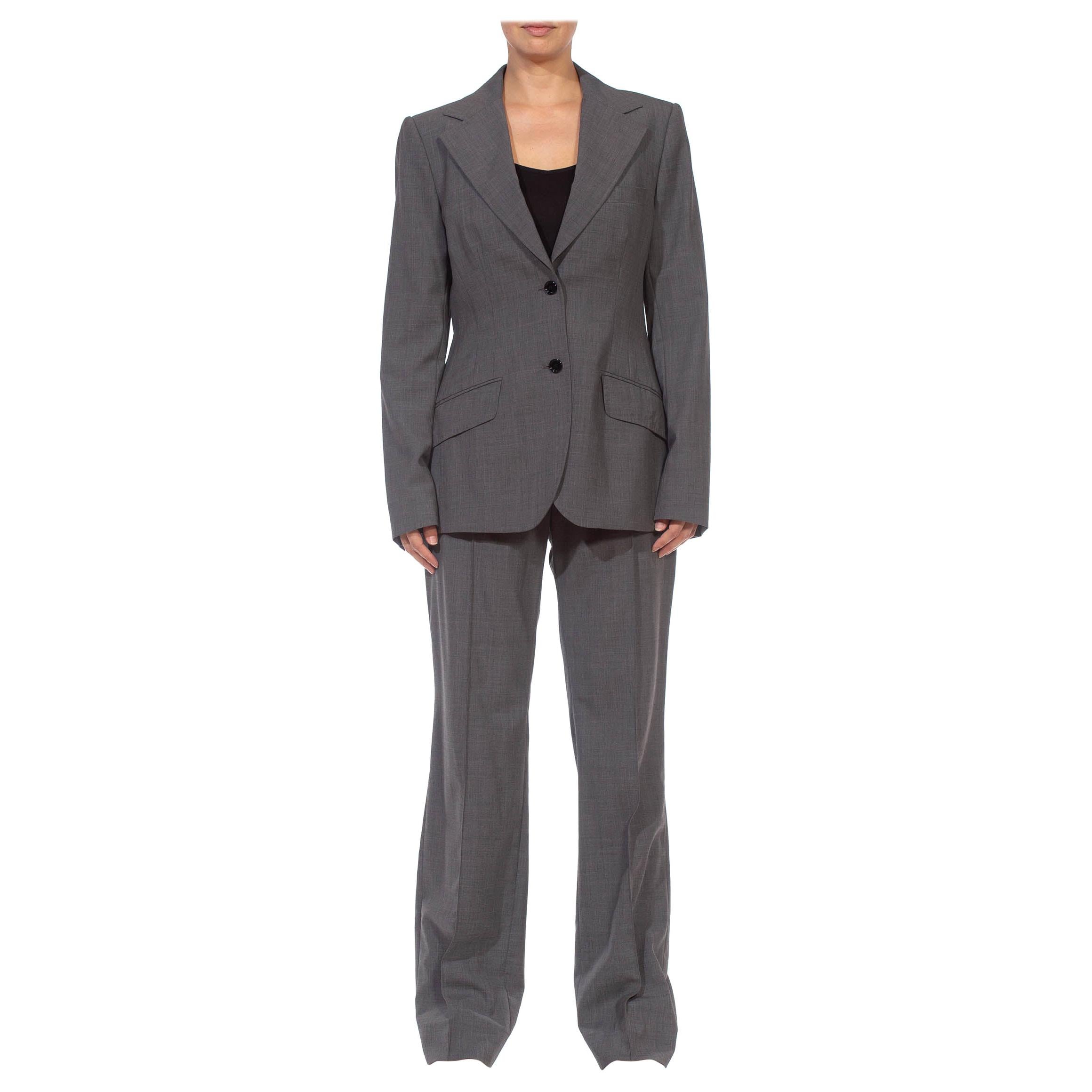 1990S DOLCE & GABBANA Grey Wool Blend Single Breasted Pant Suit For Sale