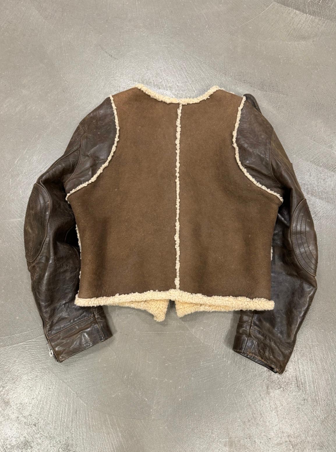 1990er Dolce & Gabbana Hybrid-Shearling-Leder-Militärjacke im Angebot 4