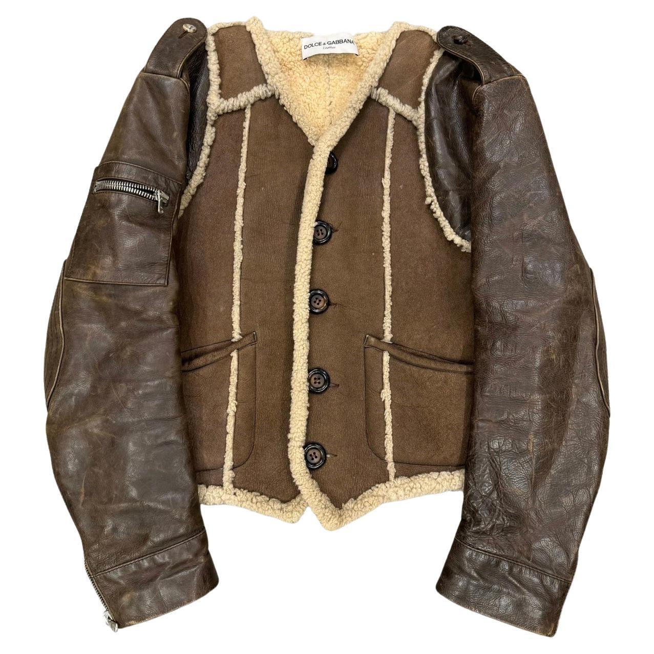 1990s Dolce & Gabbana hybrid shearling leather military jacket