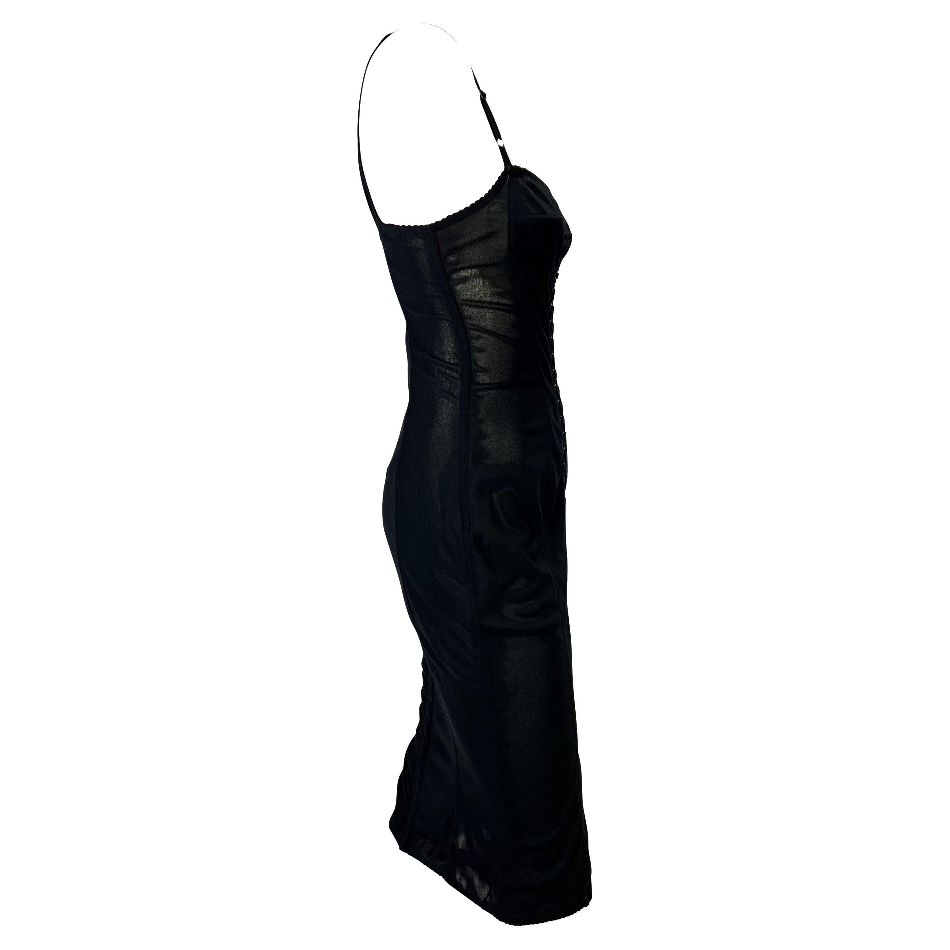 1990s Dolce & Gabbana Lace-Up Sheer Bustier Black Corset Dress In Good Condition For Sale In West Hollywood, CA