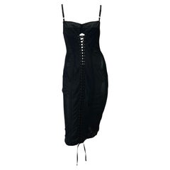 1990s Dolce & Gabbana Lace-Up Sheer Bustier Black Corset Dress