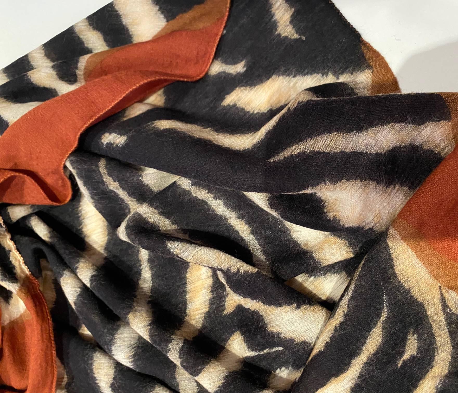 1990s Dolce & Gabbana Large Zebra Print Brown Wool Shawl Scarf In Good Condition In London, GB