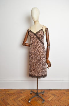 1990's Dolce & Gabbana leopard print strappy lace slip cocktail dress
