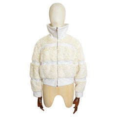 Vintage 1990's DOLCE & GABBANA off White fluffy faux fur Zip down Bomber Jacket