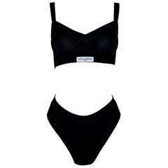 1990's Dolce & Gabbana Pin-Up Black High Waist Crop Top Logo Bra Lingerie Set