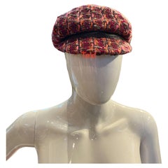 1990S DOLCE & GABBANA Pink Brown Wool Blend Tweed Newsboy Hat