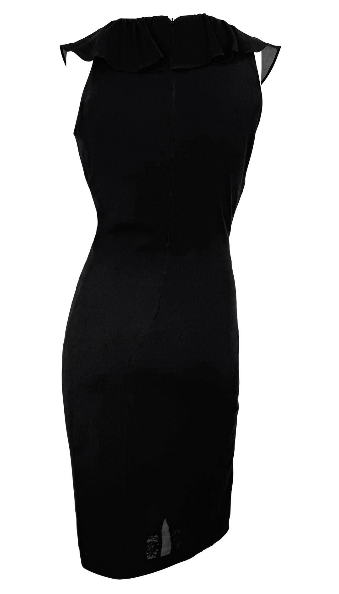 Women's 1990s Dolce & Gabbana Plunging Lace-Up Black Bodycon Ruffle Cocktail Dress For Sale