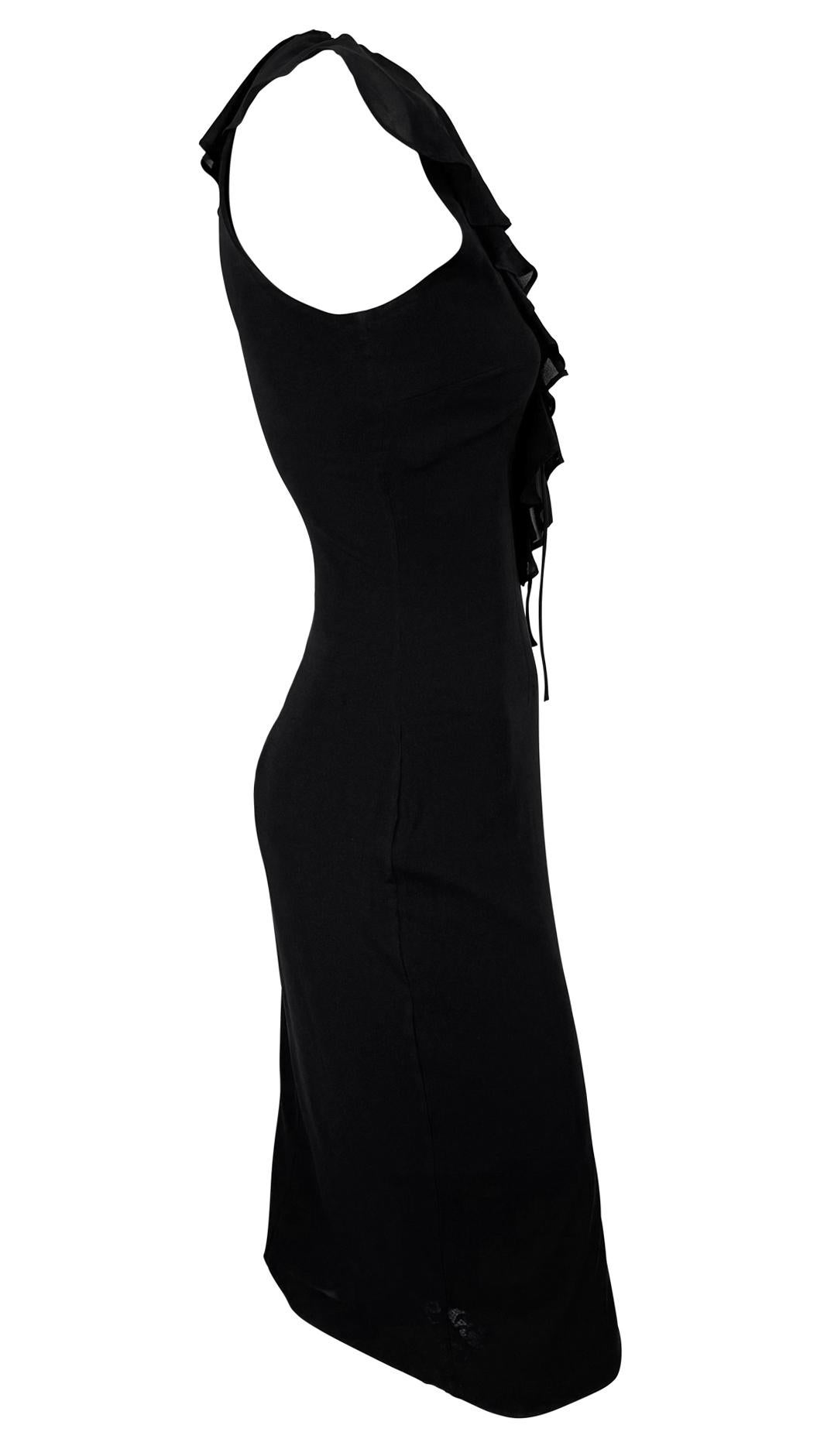 1990s Dolce & Gabbana Plunging Lace-Up Black Bodycon Ruffle Cocktail Dress For Sale 1