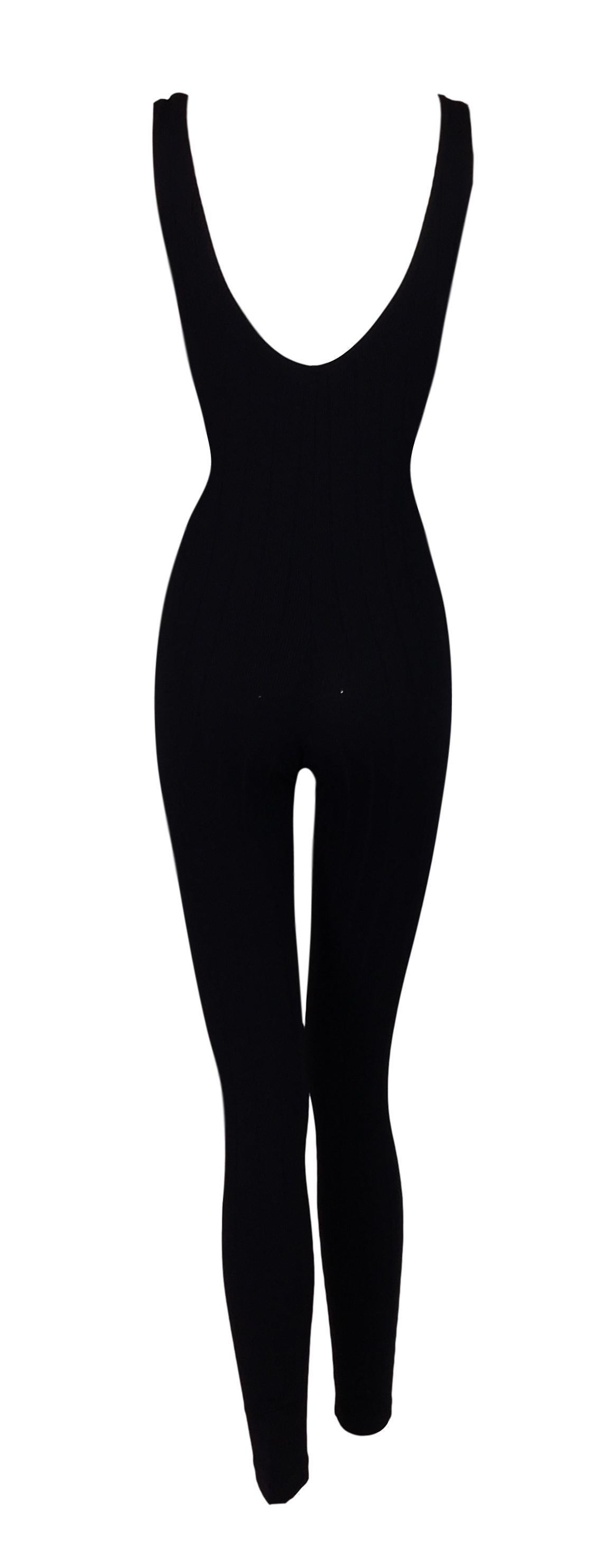 1990's Dolce and Gabbana Plunging Scoop Neck Black Bodycon Catsuit ...