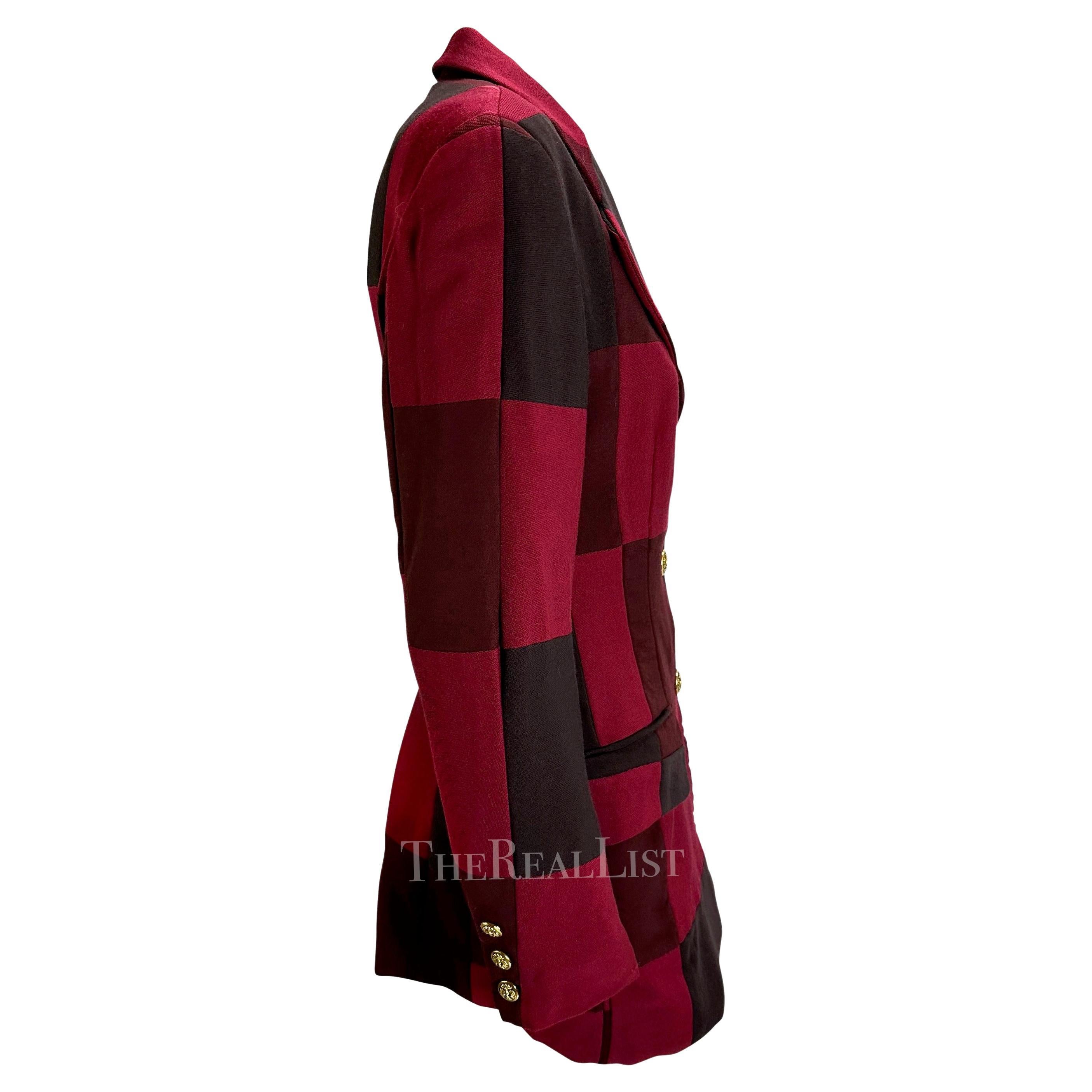 Women's 1990s Dolce & Gabbana Red Burgundy Patchwork Blazer For Sale