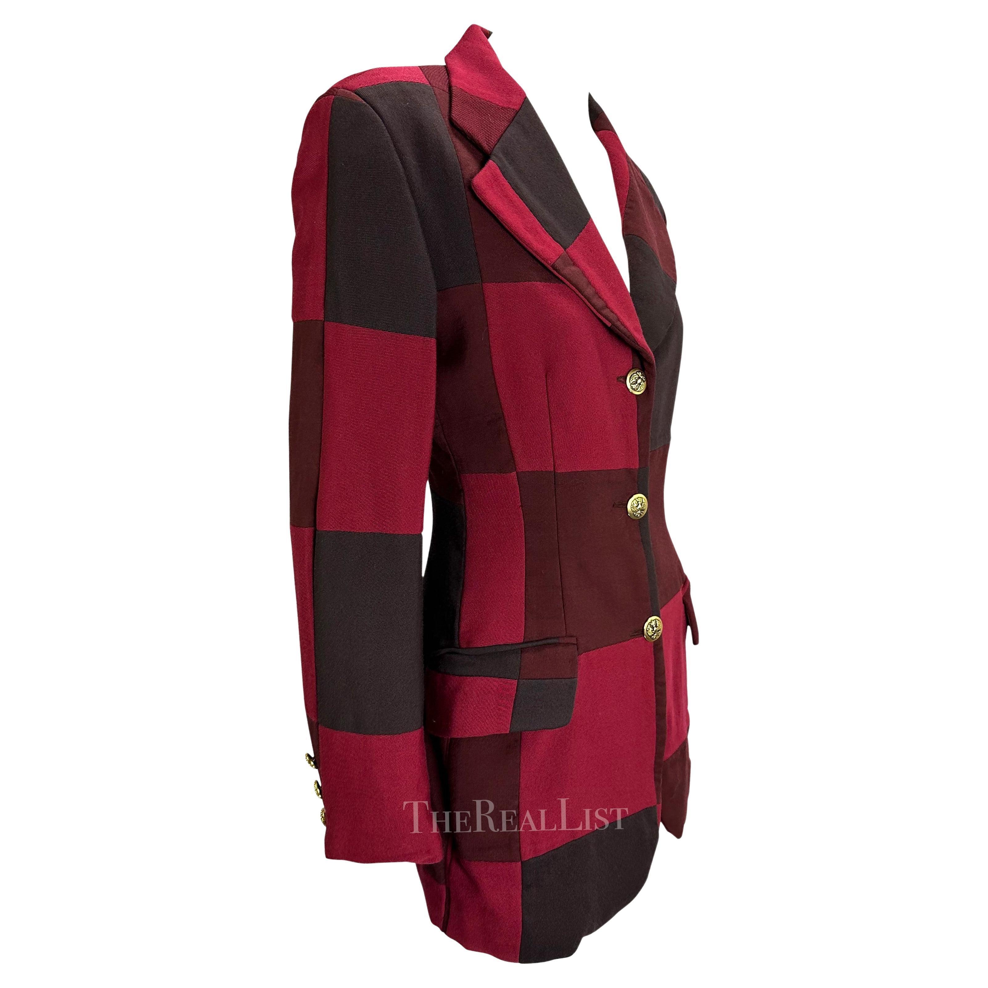 Blazer anni '90 Dolce & Gabbana rosso borgogna patchwork in vendita 1