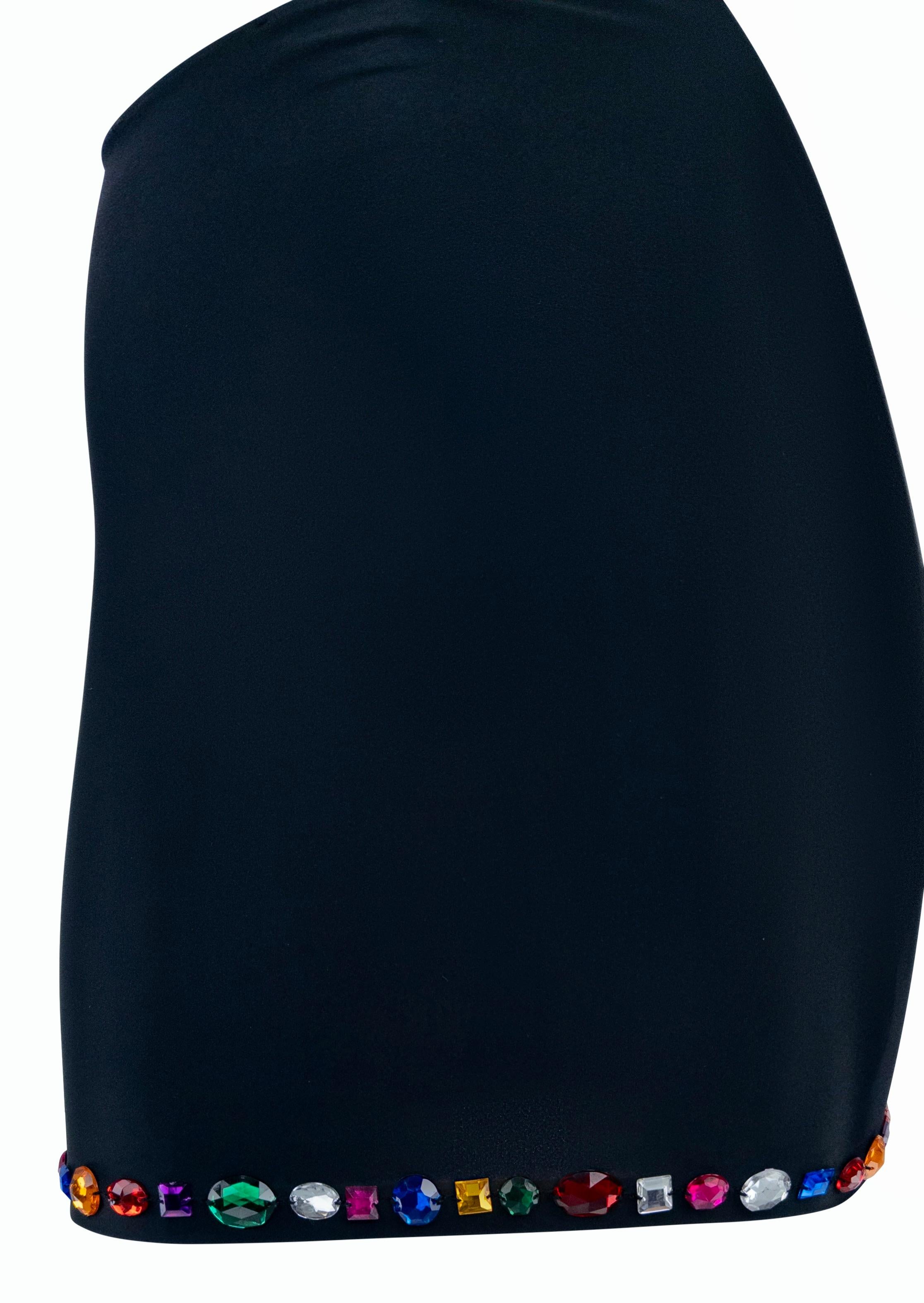 Women's or Men's 1990s Dolce & Gabbana Rhinestone Multicolor Jeweled Black Swim Skirt Set For Sale