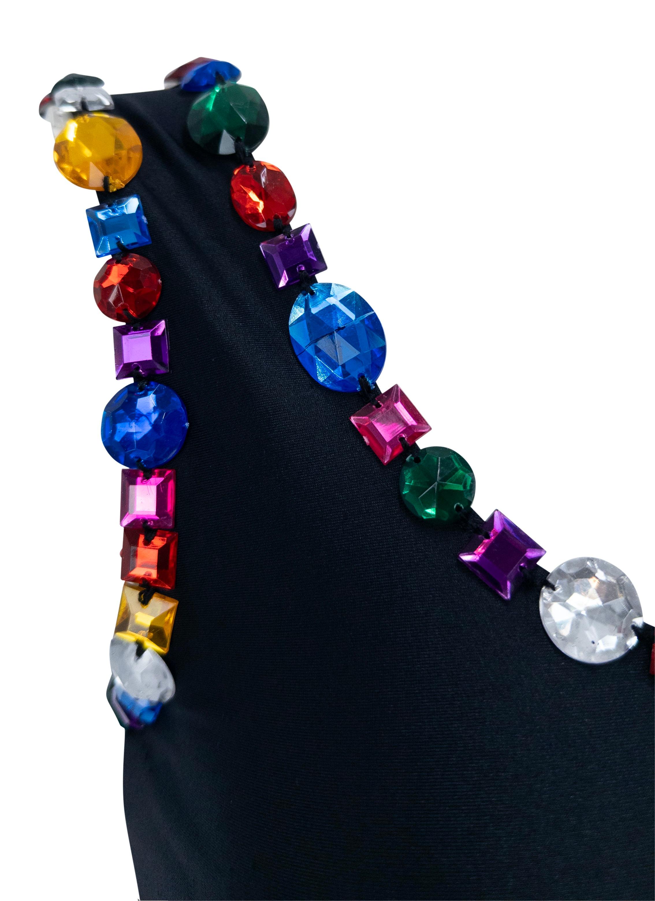 1990s Dolce & Gabbana Rhinestone Multicolor Jeweled Black Swim Skirt Set In Excellent Condition For Sale In West Hollywood, CA