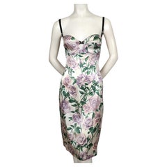 1990's DOLCE & GABBANA rose printed silk dress with bustier bodice