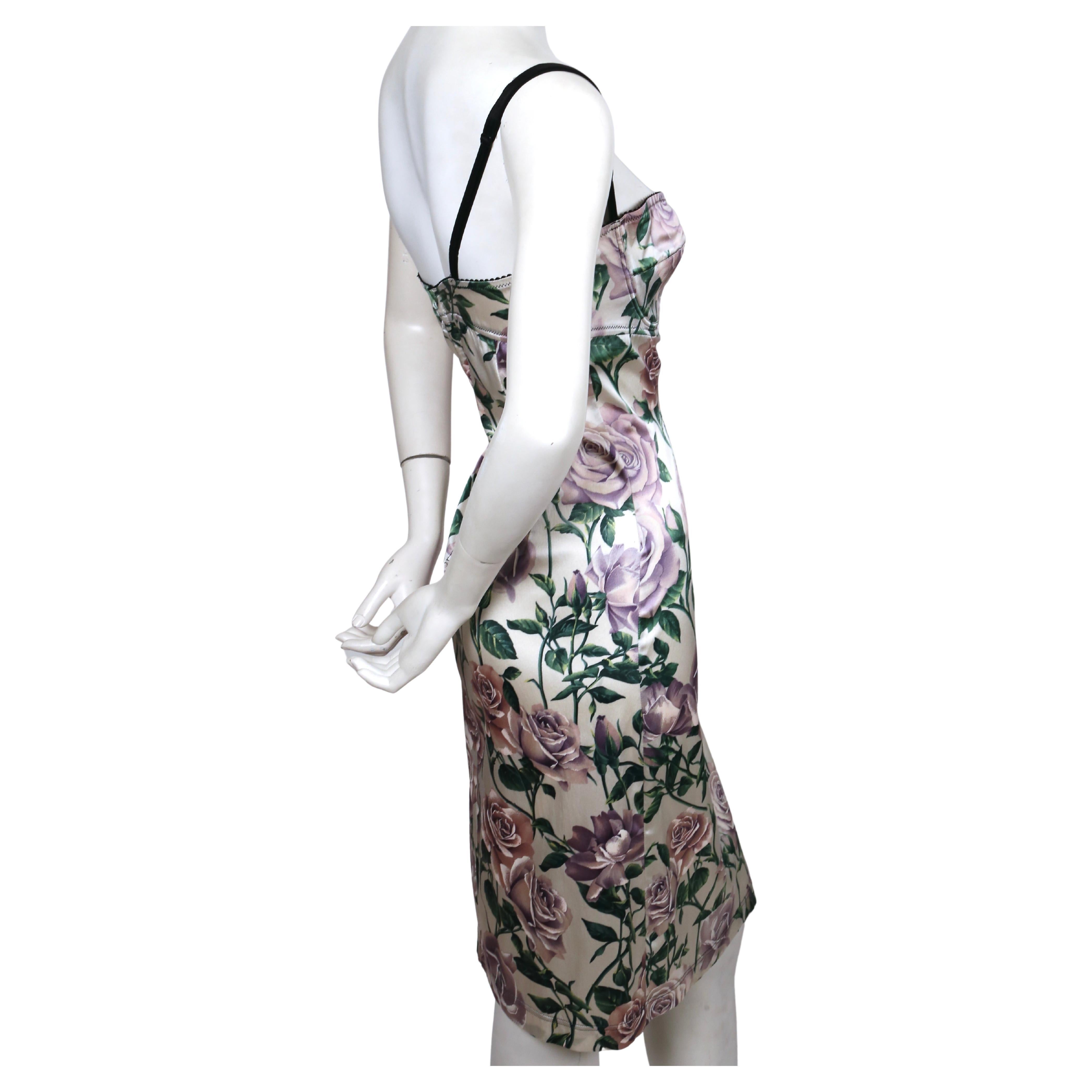 1990's DOLCE & GABBANA rose printed silk dress with bustier bodice  In Good Condition In San Fransisco, CA