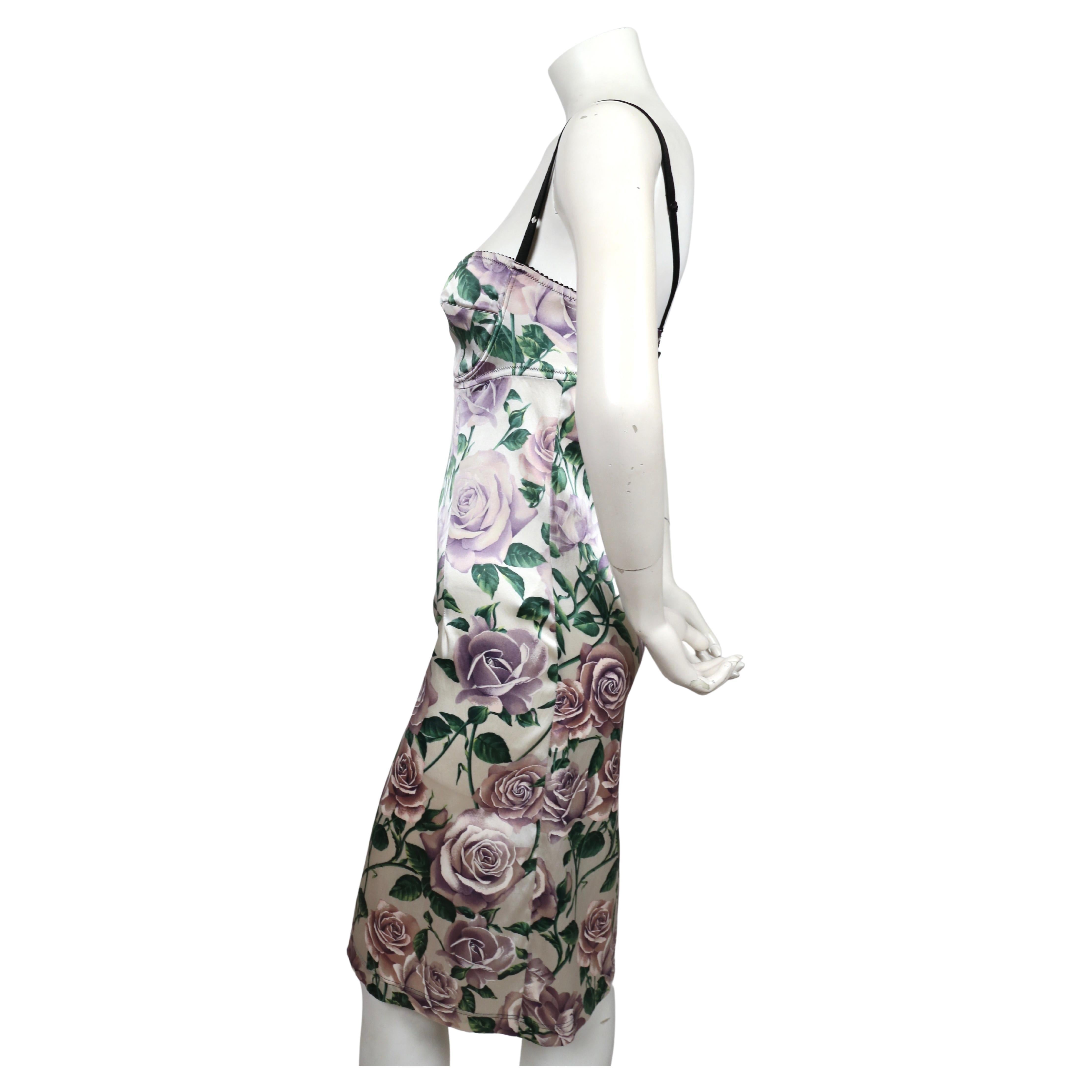 Women's or Men's 1990's DOLCE & GABBANA rose printed silk dress with bustier bodice 