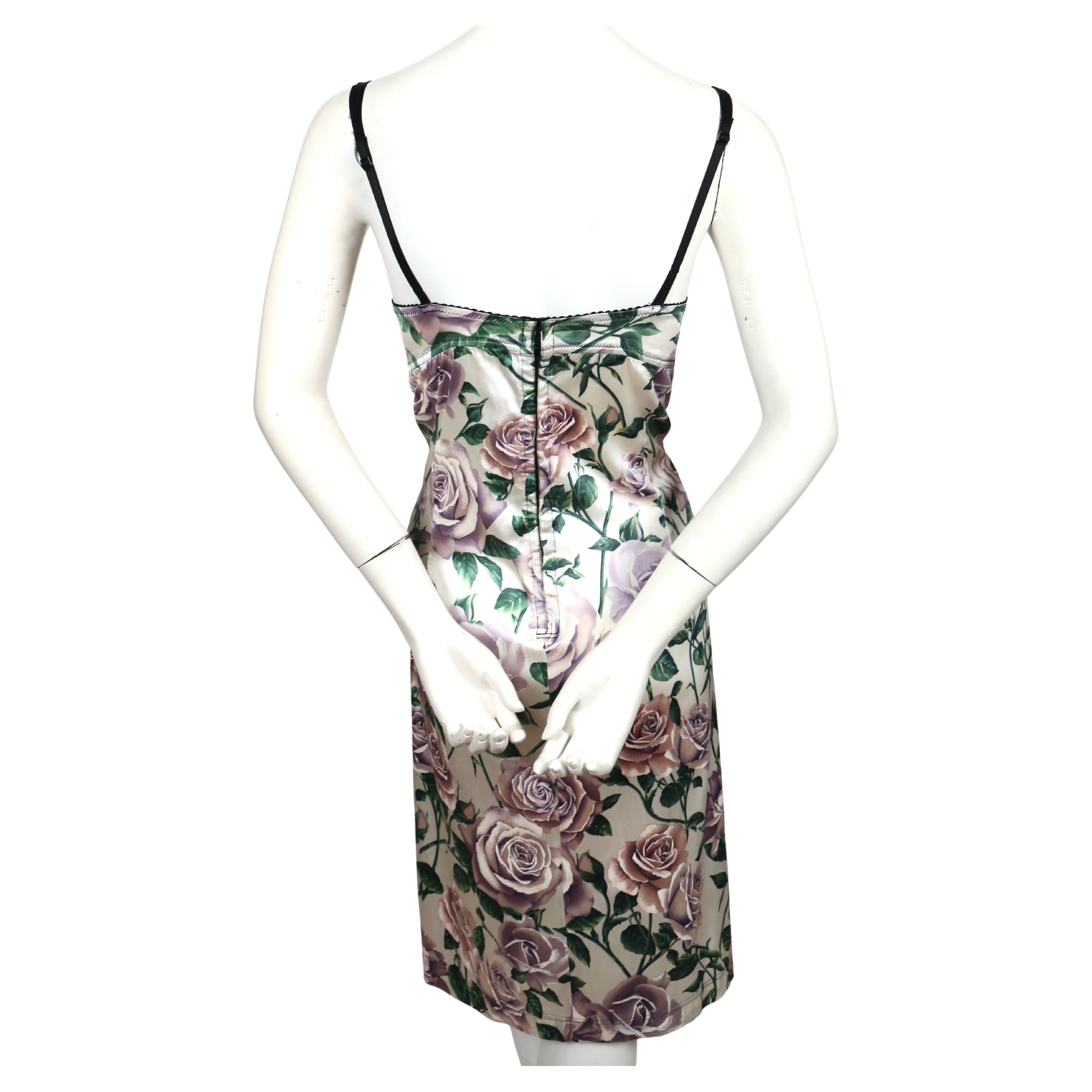 1990's DOLCE & GABBANA rose printed silk dress with bustier bodice  1