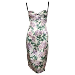 1990's DOLCE & GABBANA rose printed silk dress with bustier bodice