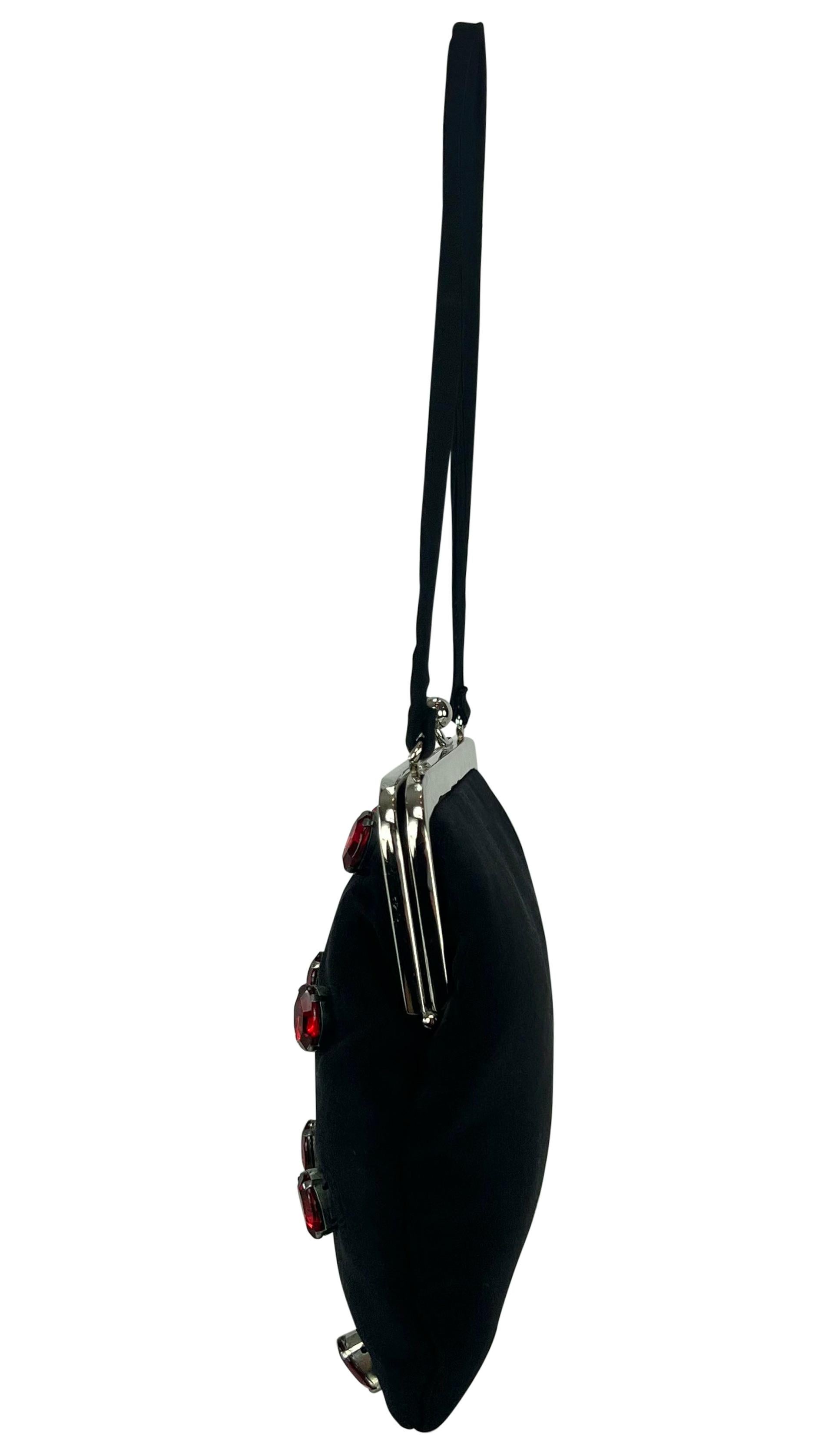 1990s Dolce & Gabbana Ruby Rhinestone Jeweled Mini Satin Kisslock Evening Bag In Excellent Condition For Sale In West Hollywood, CA