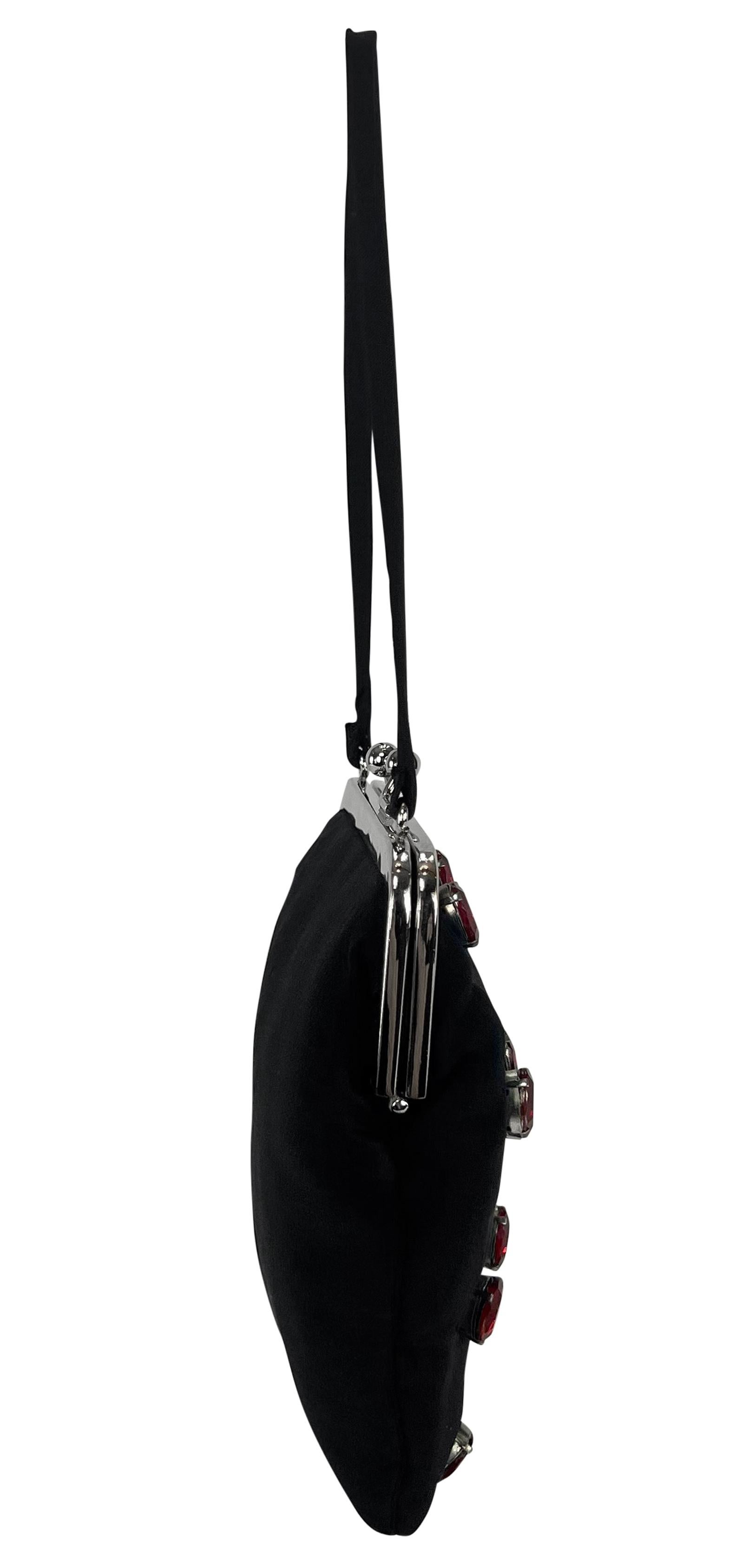 1990s Dolce & Gabbana Ruby Rhinestone Jeweled Mini Satin Kisslock Evening Bag For Sale 1