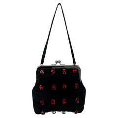 1990s Dolce & Gabbana Ruby Rhinestone Jeweled Mini Satin Kisslock Evening Bag