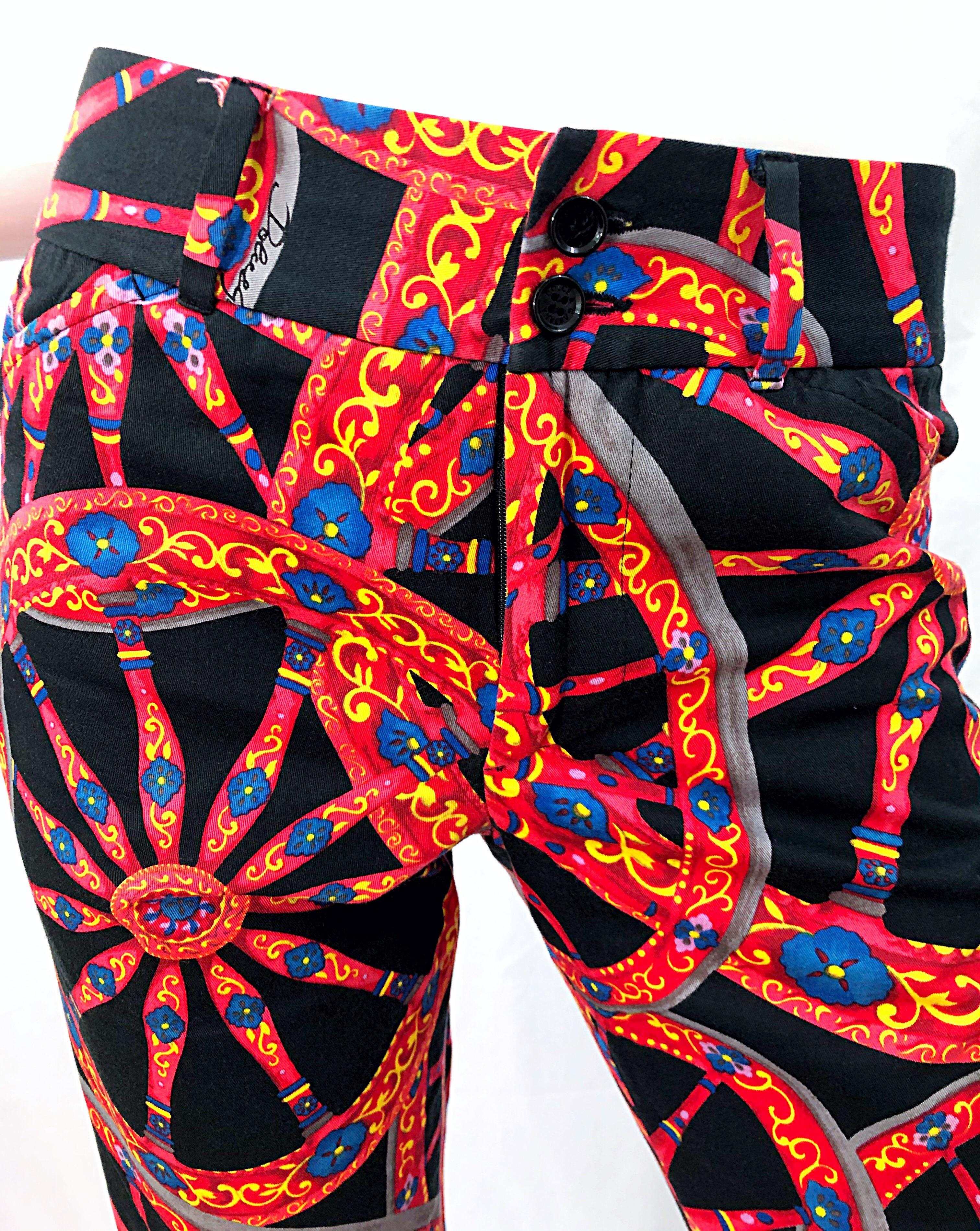 Black 1990s Dolce & Gabbana Sex & The City Nautical Sicilian Cart Wheel 90s Trousers For Sale