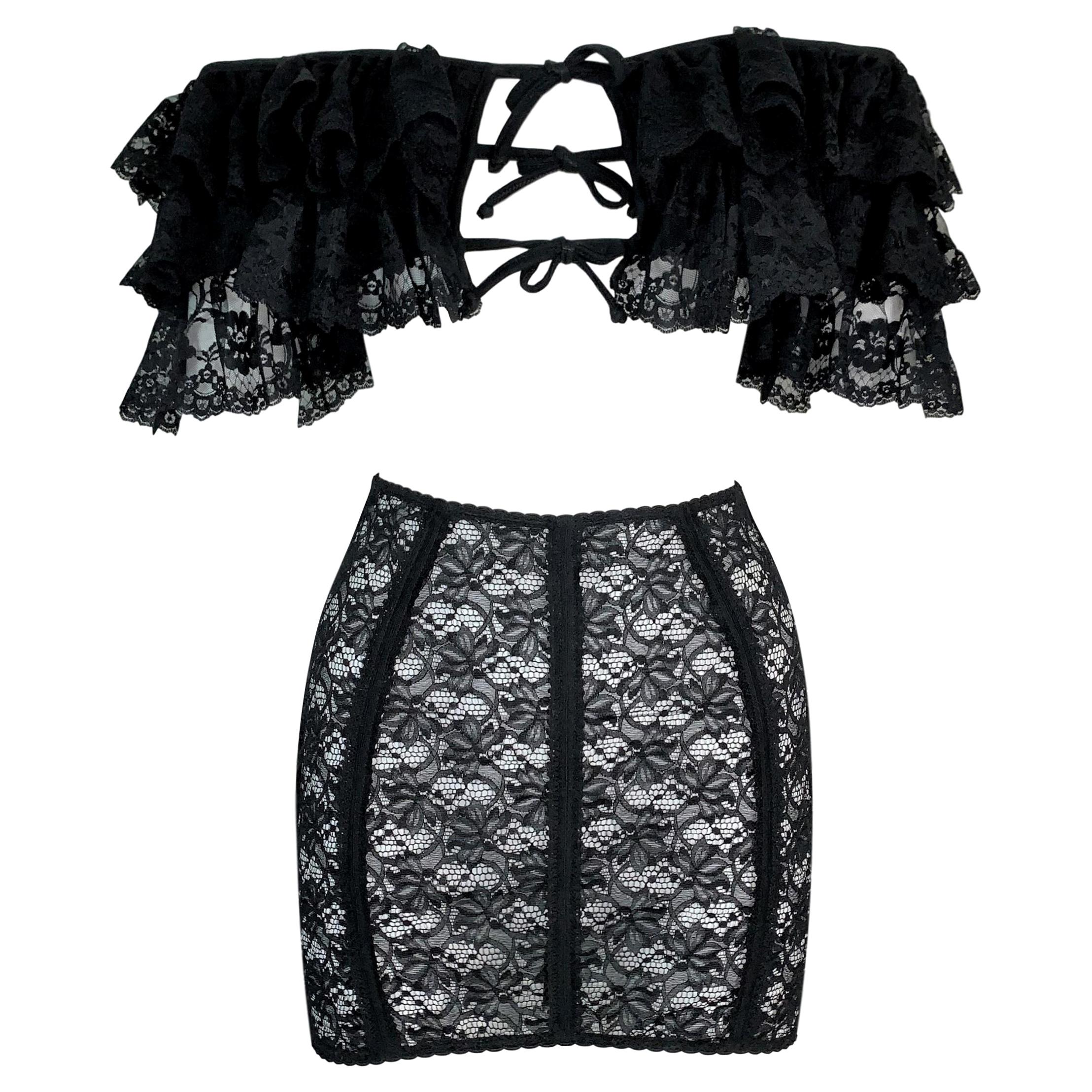 NEW Dolce and Gabbana Black Eyelet Ribbon Corset Bustier Bra Top at