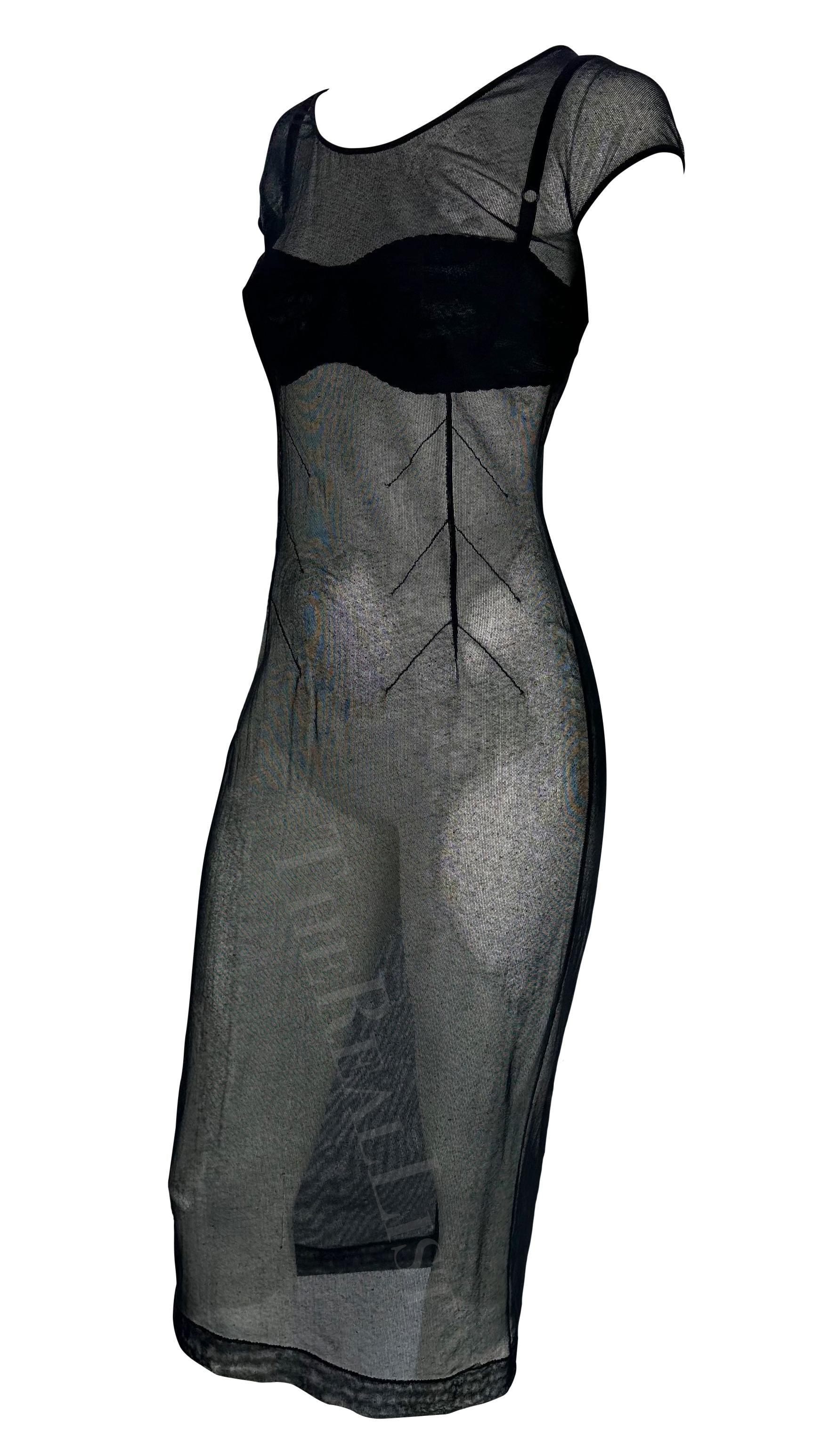 1990er Dolce & Gabbana Durchsichtiges schwarzes Mesh-Kleid BH-Set im Zustand „Hervorragend“ im Angebot in West Hollywood, CA