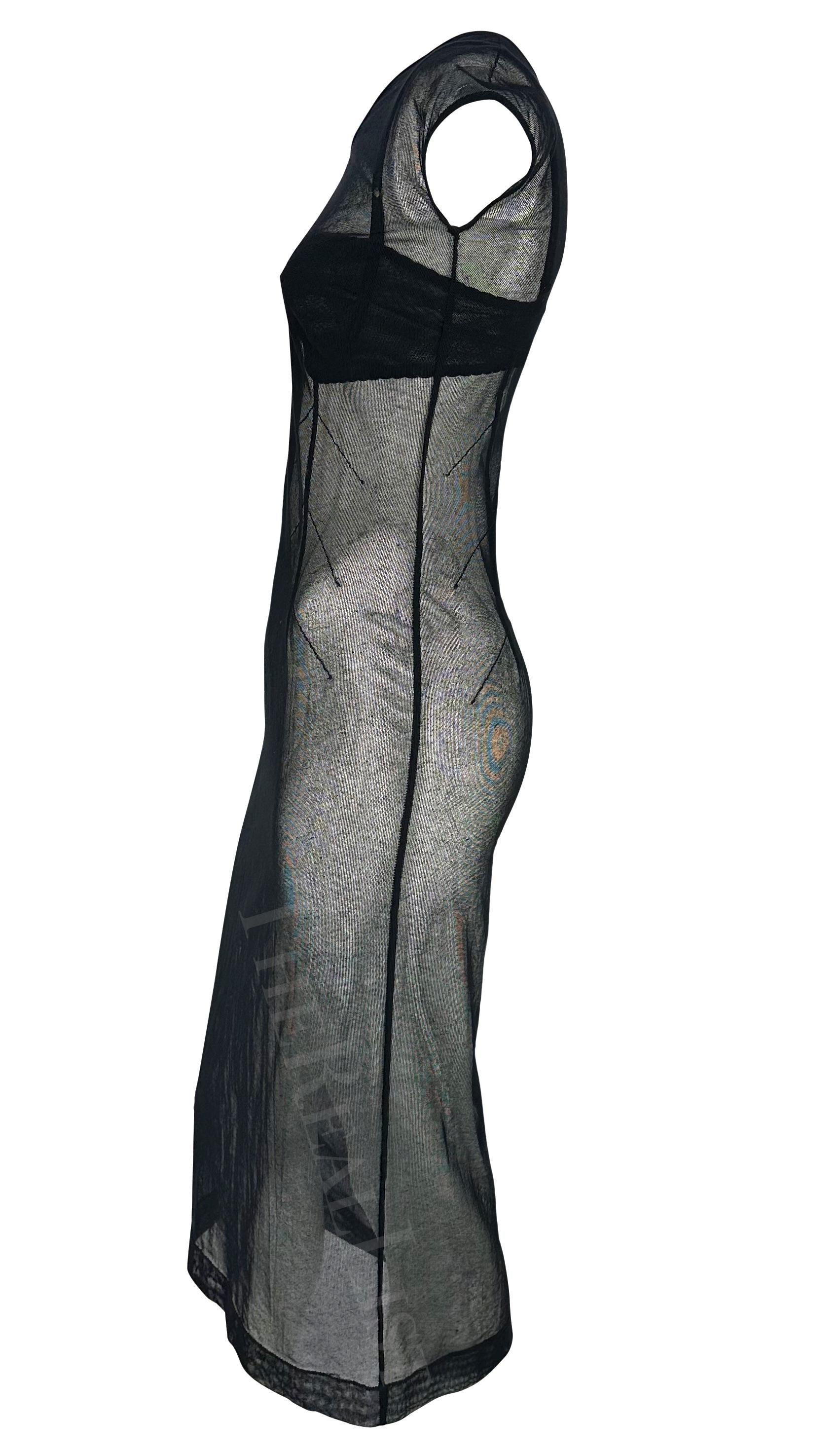 1990er Dolce & Gabbana Durchsichtiges schwarzes Mesh-Kleid BH-Set Damen im Angebot