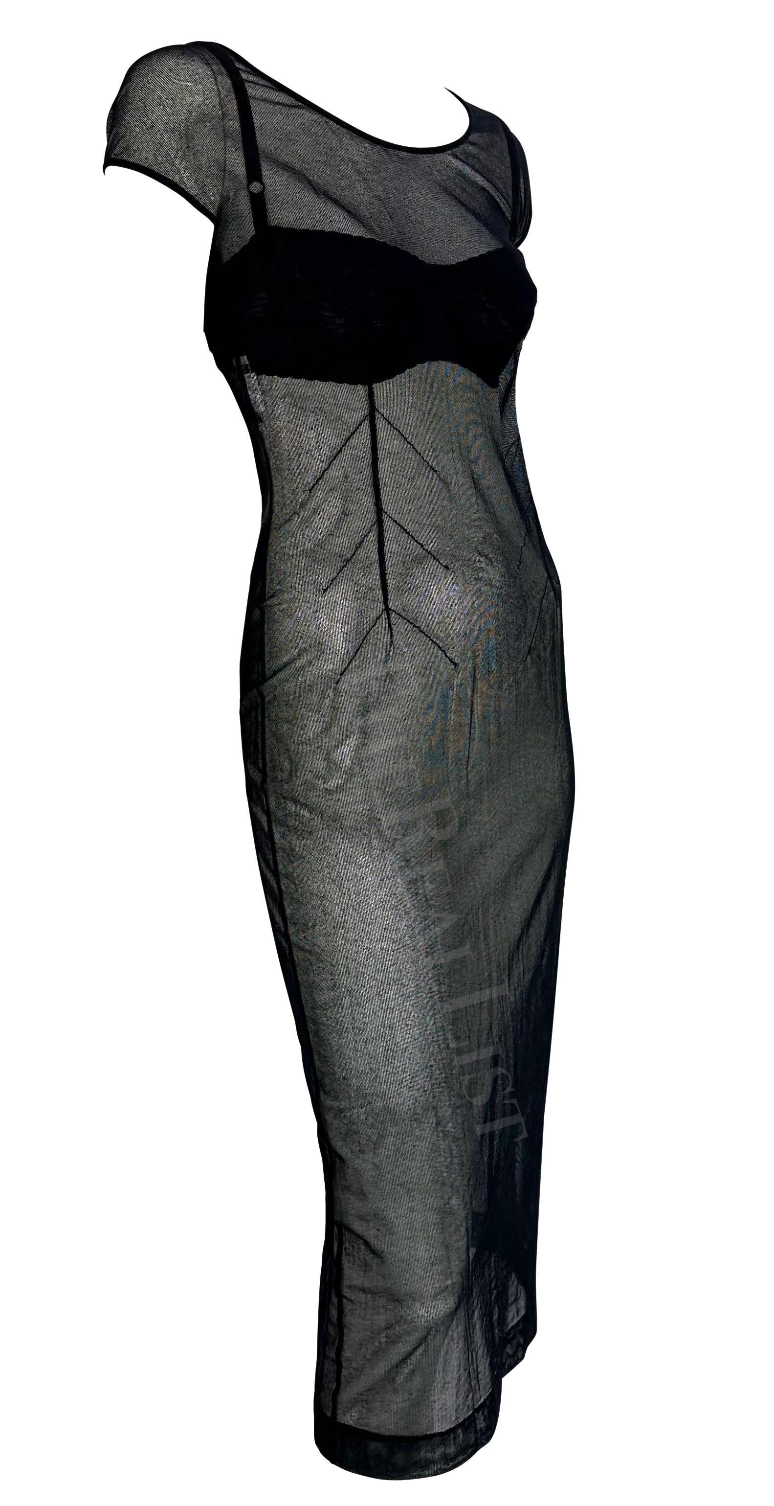 1990er Dolce & Gabbana Durchsichtiges schwarzes Mesh-Kleid BH-Set im Angebot 2