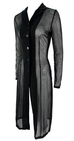 1990s Dolce & Gabbana Sheer Black Mesh Stretch Button Coat Dress