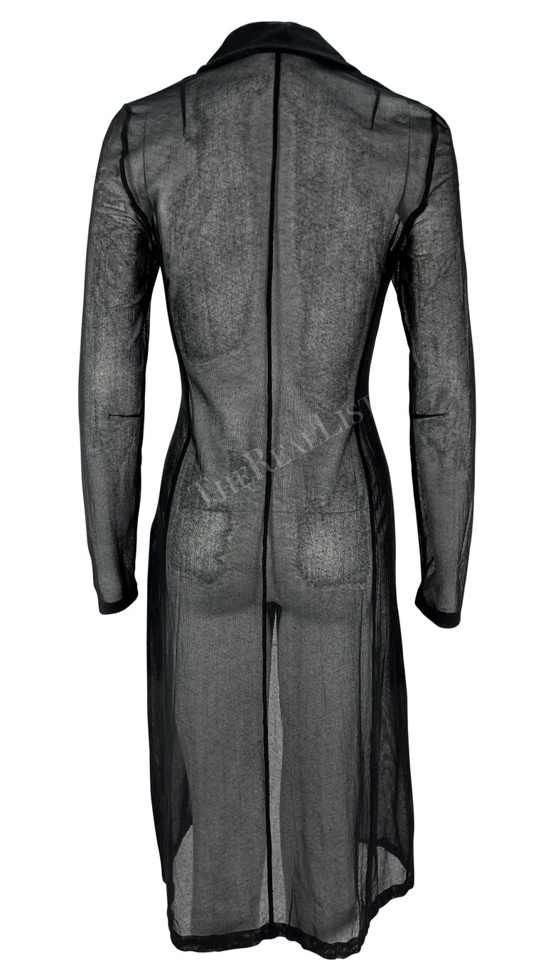 1990s Dolce and Gabbana Sheer Black Mesh Stretch Button Coat Dress For Sale  at 1stDibs