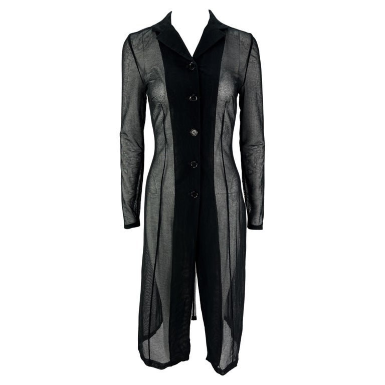 1990s Dolce & Gabbana Sheer Black Mesh Stretch Button Coat Dress