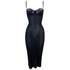 1990's Dolce & Gabbana Sheer Black Stretch Silk Lace Trim Dress