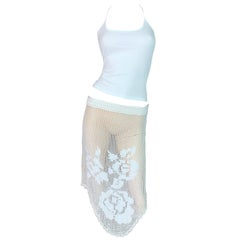 Retro 1990's Dolce & Gabbana Sheer White Halter Top & Knit Skirt Set