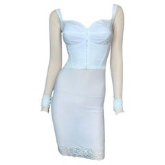 1990's Dolce & Gabbana Sheer White Mesh L/S Bustier & High Waist Skirt Set