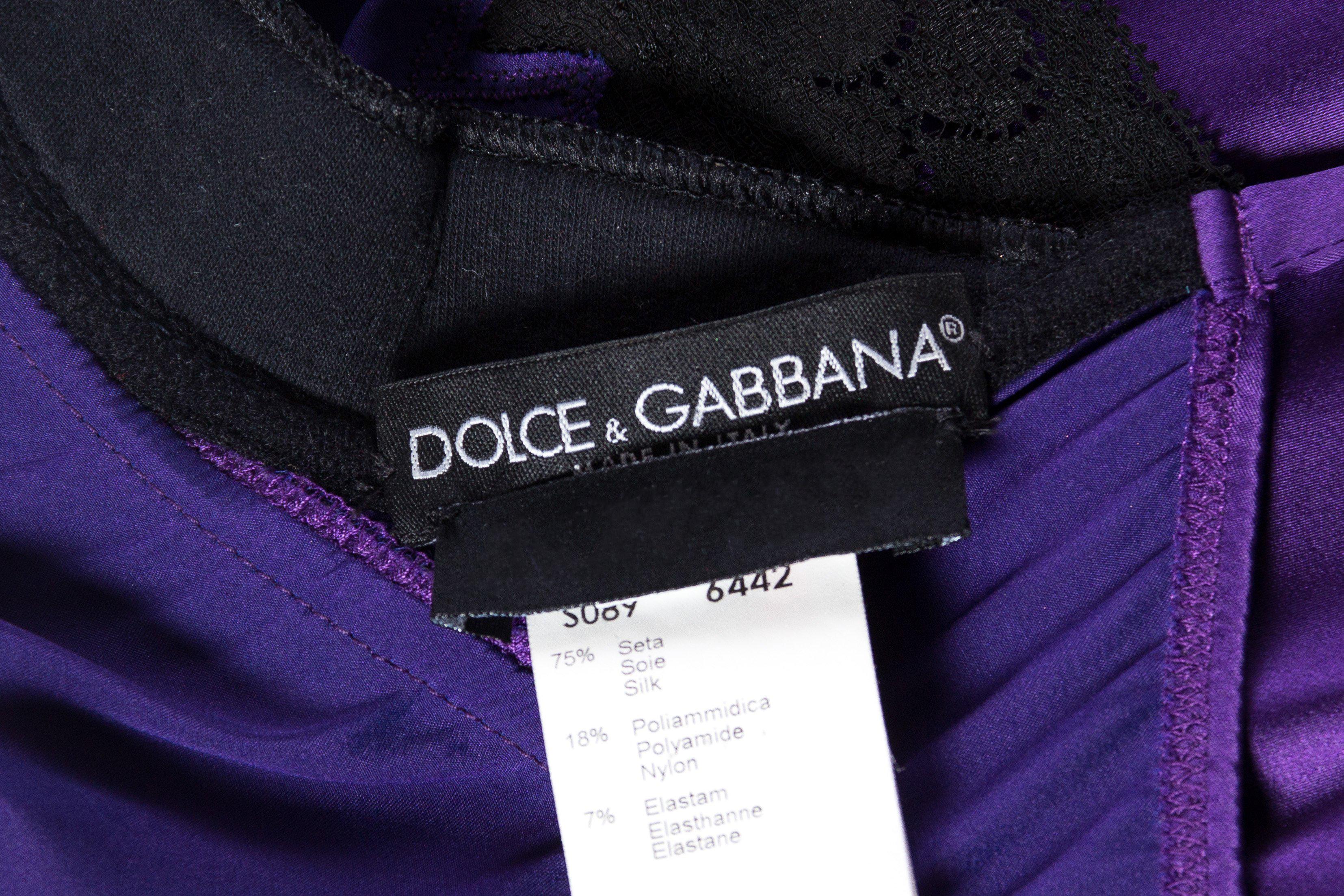 1990S DOLCE & GABBANA Purple Silk Charmeuse Black Lace Lingerie Slip Dress 4