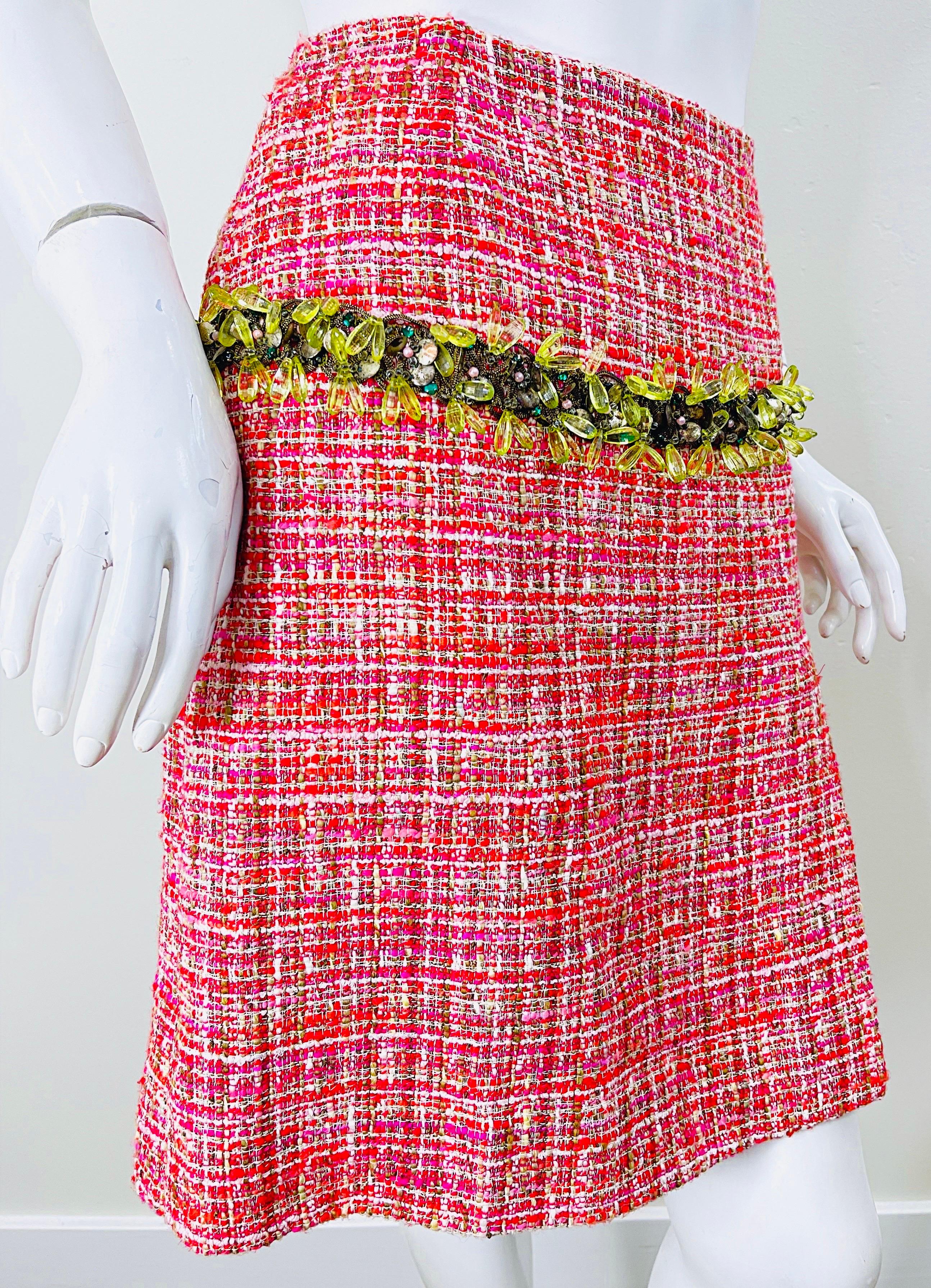 1990s Dolce & Gabbana Size 42 6-8 Hot Pink Colorful Beaded Jeweled Vintage Skirt For Sale 6