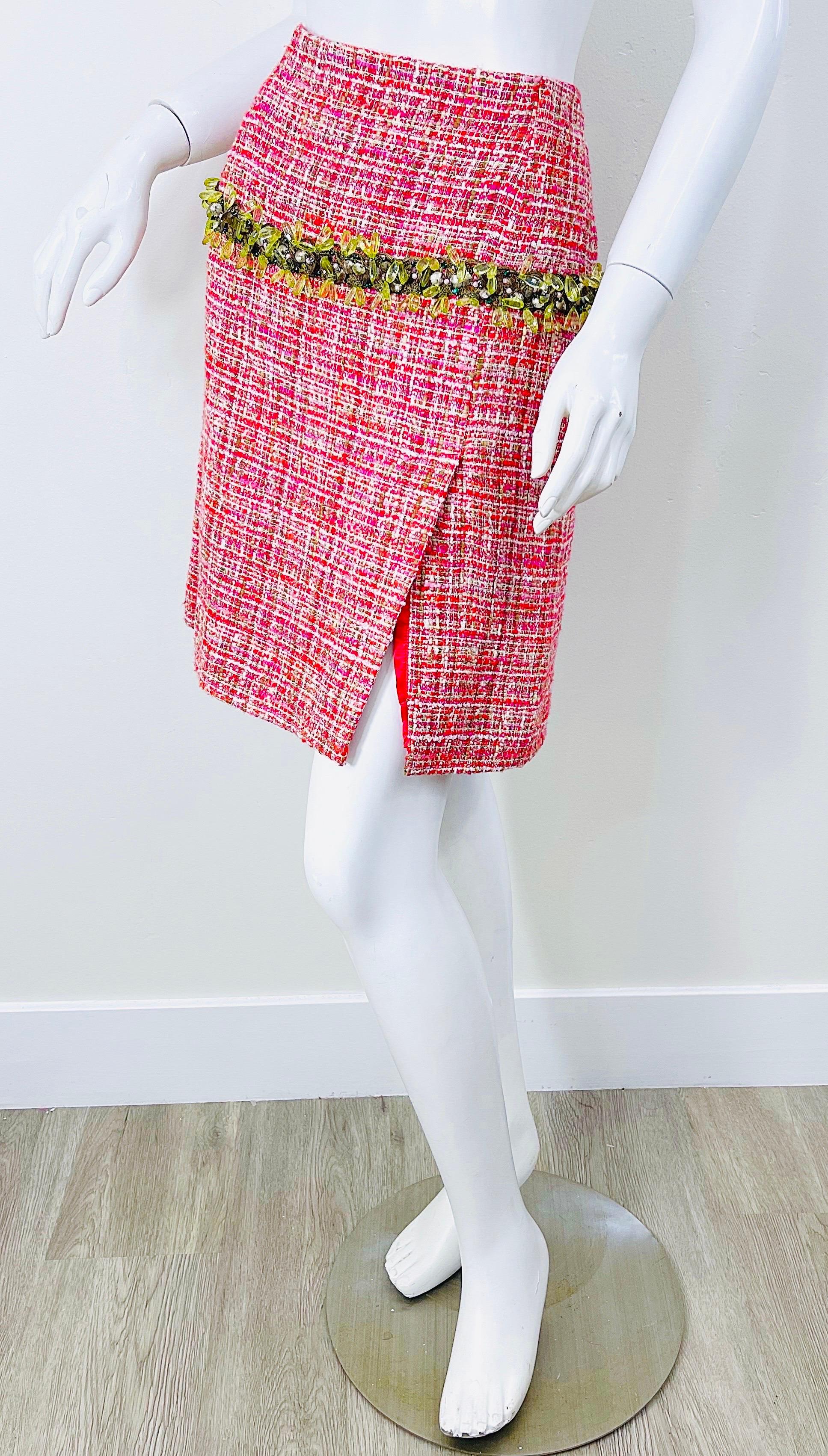 1990s Dolce & Gabbana Size 42 6-8 Hot Pink Colorful Beaded Jeweled Vintage Skirt For Sale 7