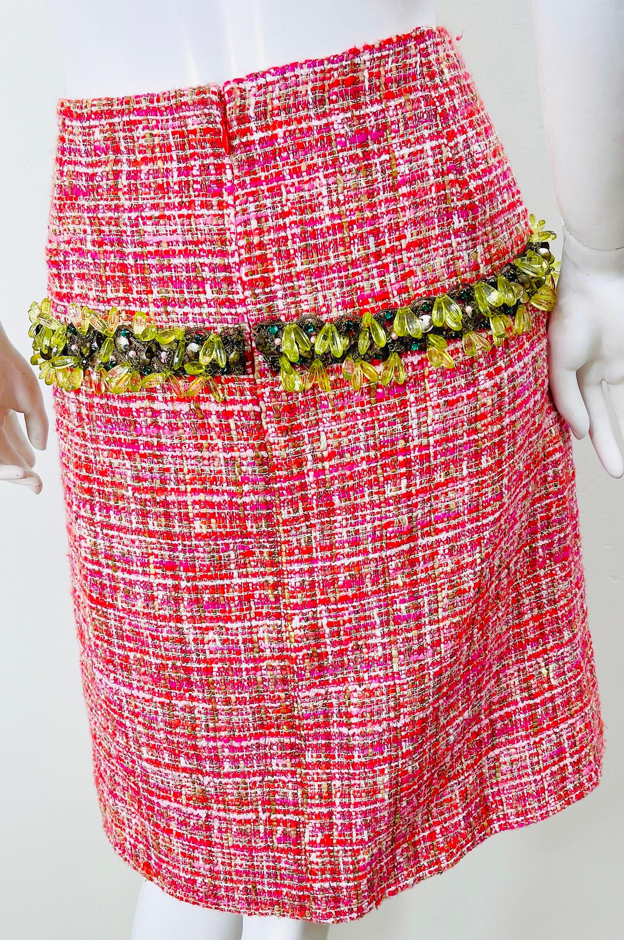 Women's 1990s Dolce & Gabbana Size 42 6-8 Hot Pink Colorful Beaded Jeweled Vintage Skirt For Sale