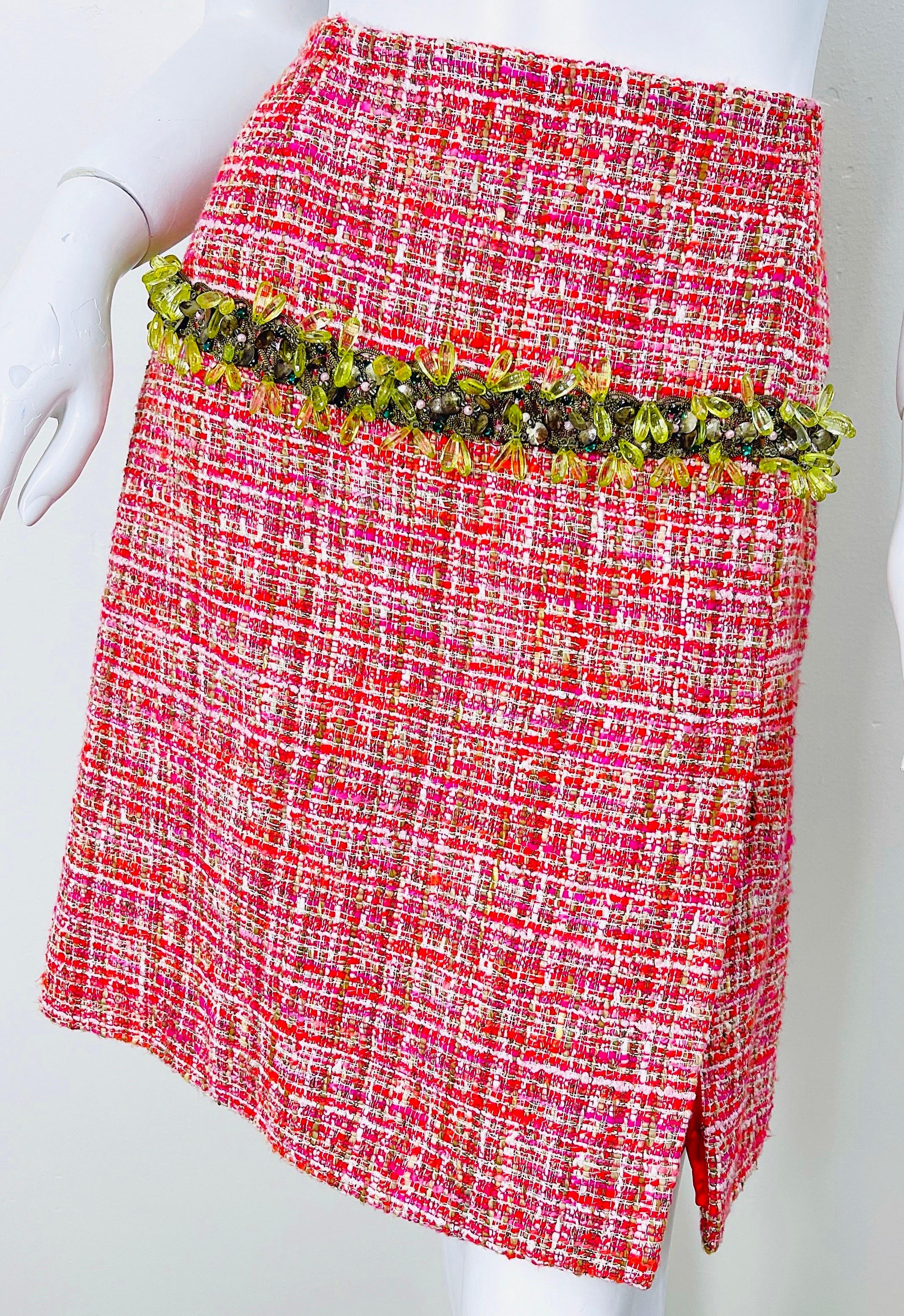 1990s Dolce & Gabbana Size 42 6-8 Hot Pink Colorful Beaded Jeweled Vintage Skirt For Sale 3